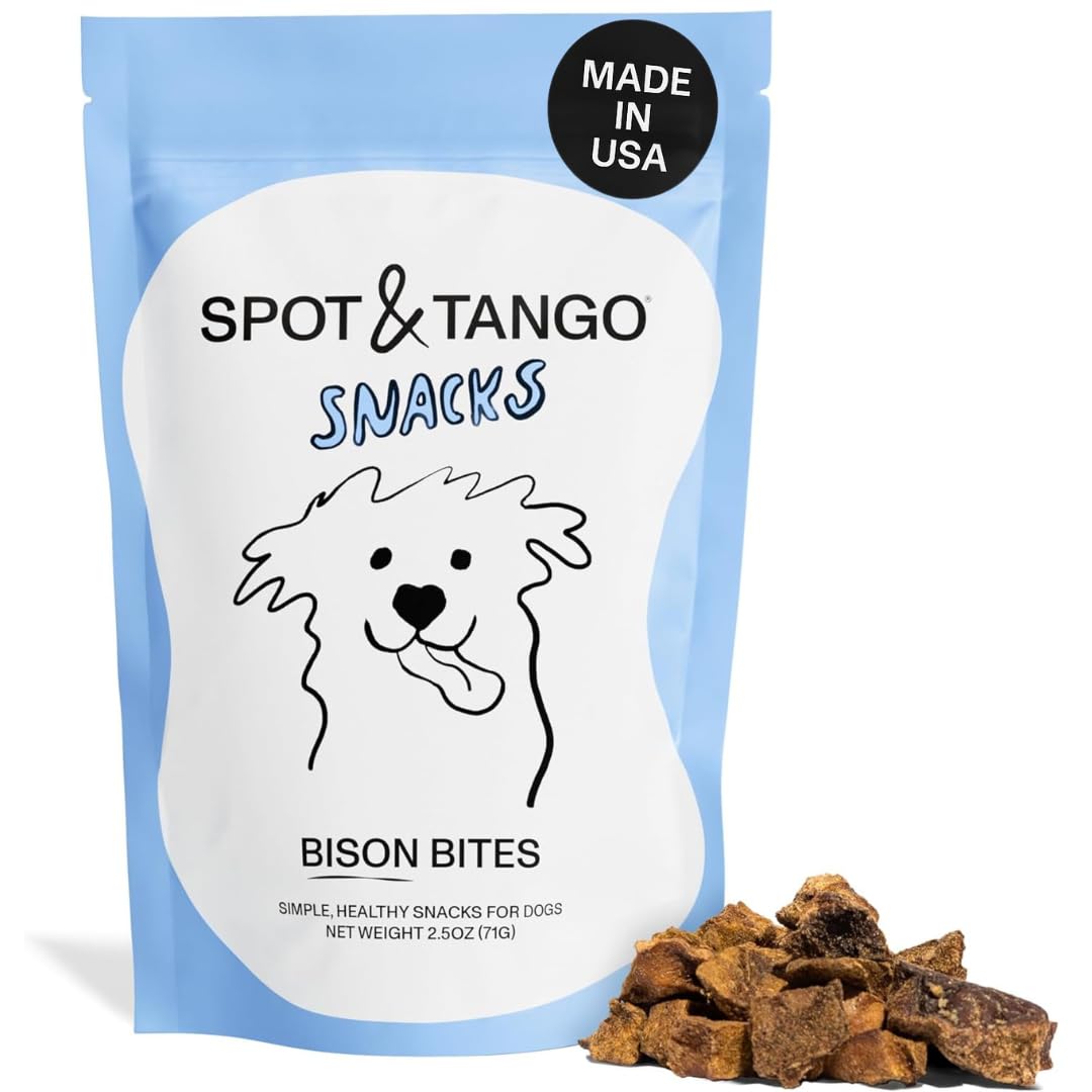Spot & Tango Bison Bites Dog Treats - Single Ingredient, 100% Bison Kidney - Freeze-Dried Snacks - Grain & Gluten-Free - USA-Made - for Small, Medium,