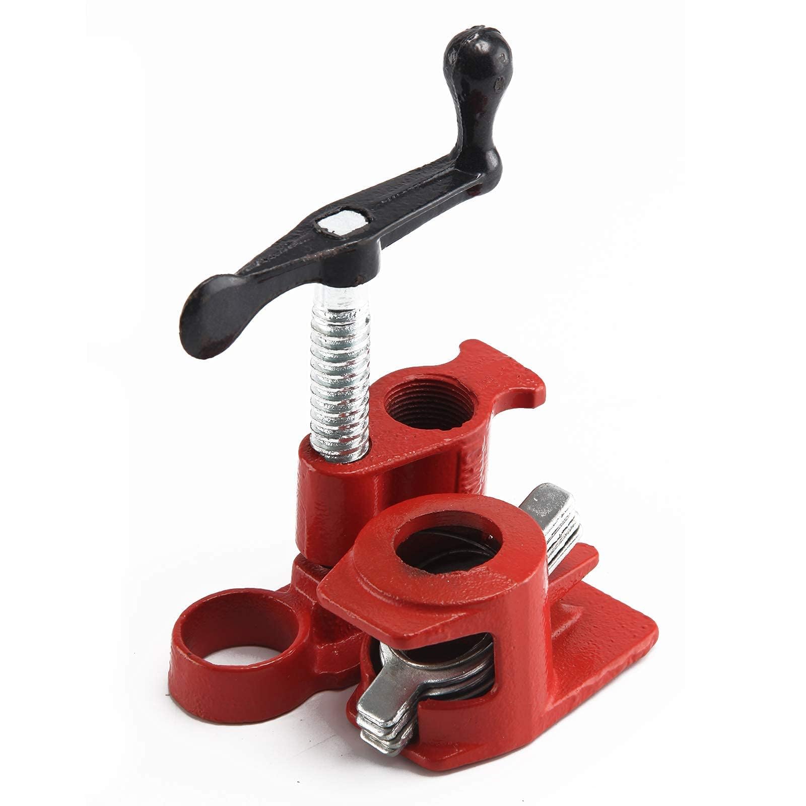 CROWNSHOP 1PCS Wood Pipe Clamp Sets Heavy Duty 3/4" Wide Base Iron Woodworking Clamps Workbench Gluing Tool Pipe Screw Clamp for Woodworking Wood Construction Work (1)