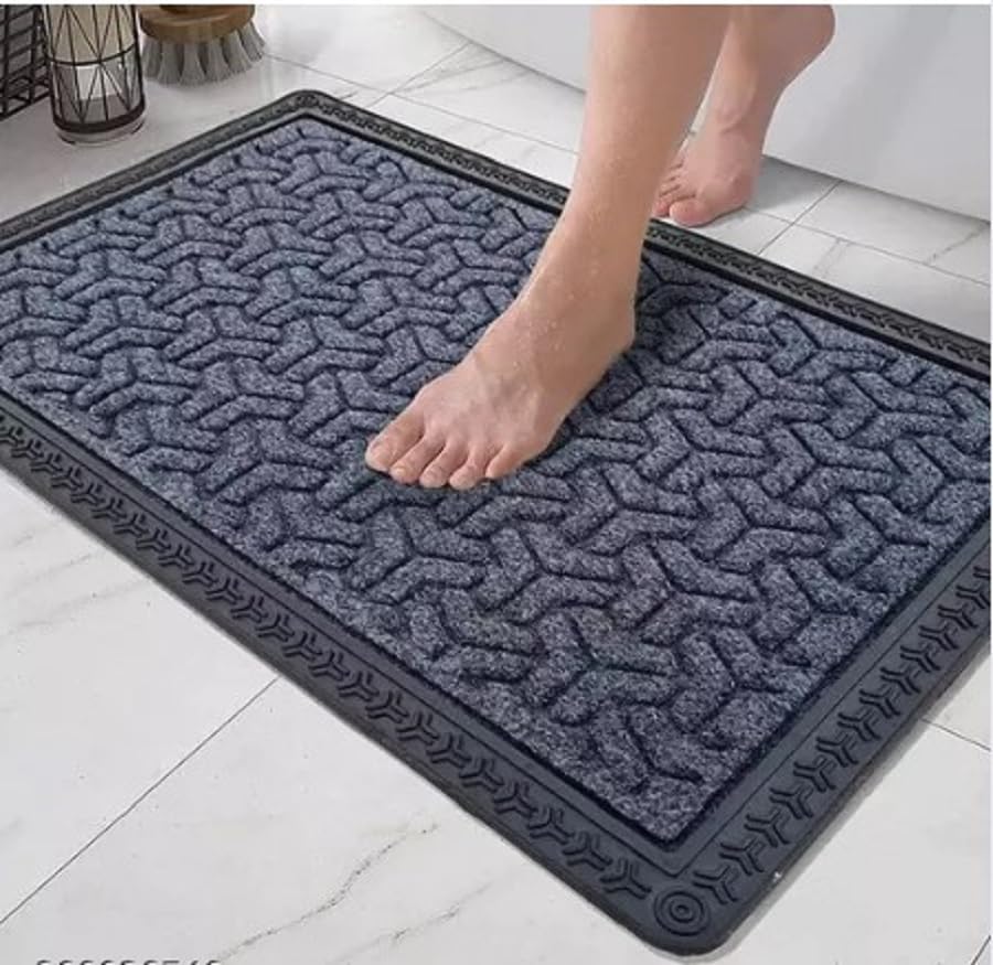 Soulful Creations Door Mat for Home Entrance, Brown Geometric Pattern, Natural Rubber Backing, Waterproof, Non-Slip, Heavy Duty, 60x40 cm (Grey)-image-5