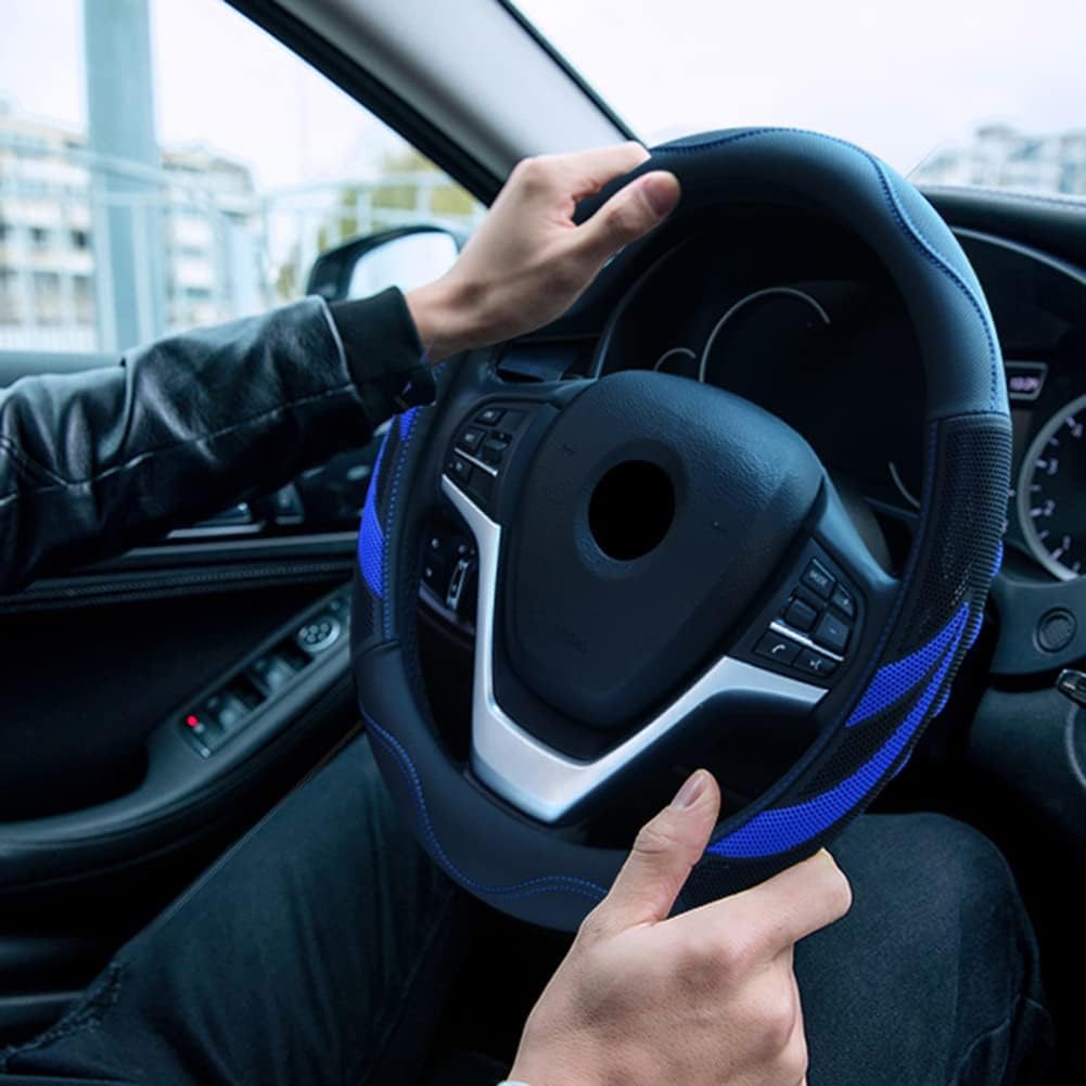 Alusbell Microfiber Leather Steering Wheel Cover Breathable Auto Car Steering Wheel Cover for Men and Women Universal 15 Inches (Blue) - Image 7