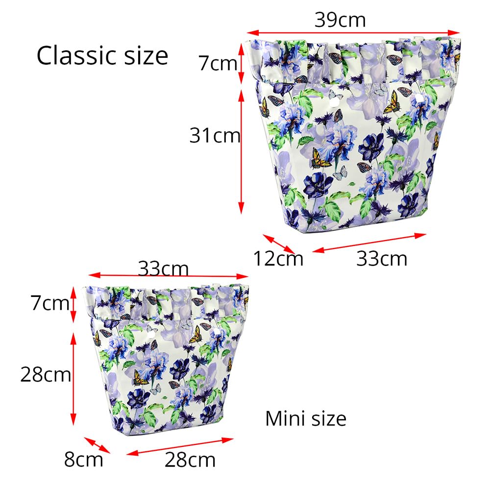 nuovo 1 Pz Panno Floreale in Microfibra Impermeabile Ruche Pieghettato Fodera Interna O bag Inserto Cerniera Tasca Organizer per Classico Mini Obag (Modello 11,Classic Standard)