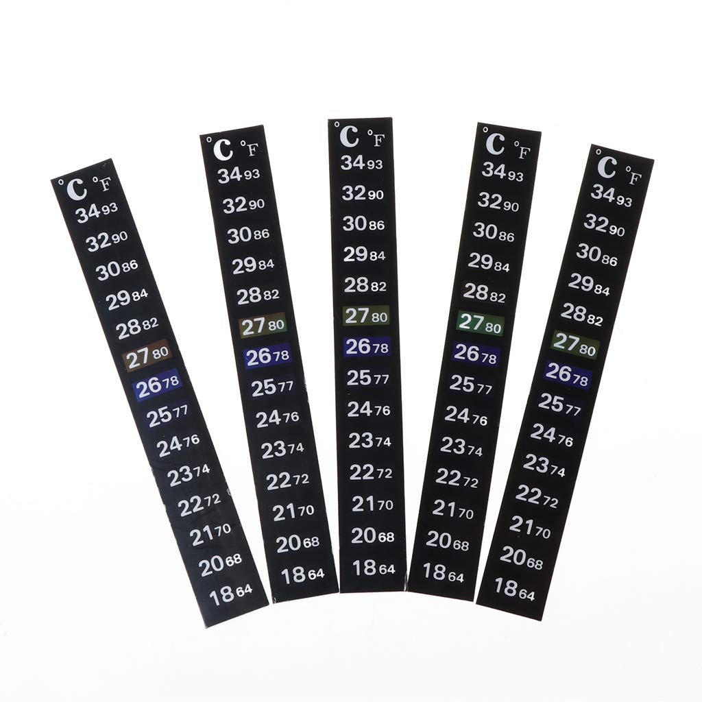 Generic 5pcs Aquarium Thermometer Sticker Fish Tank Temperature Brewing Thermometer Strip Adhesive Thermometer for Storage Tank Wine Jar, 5.12in, Black