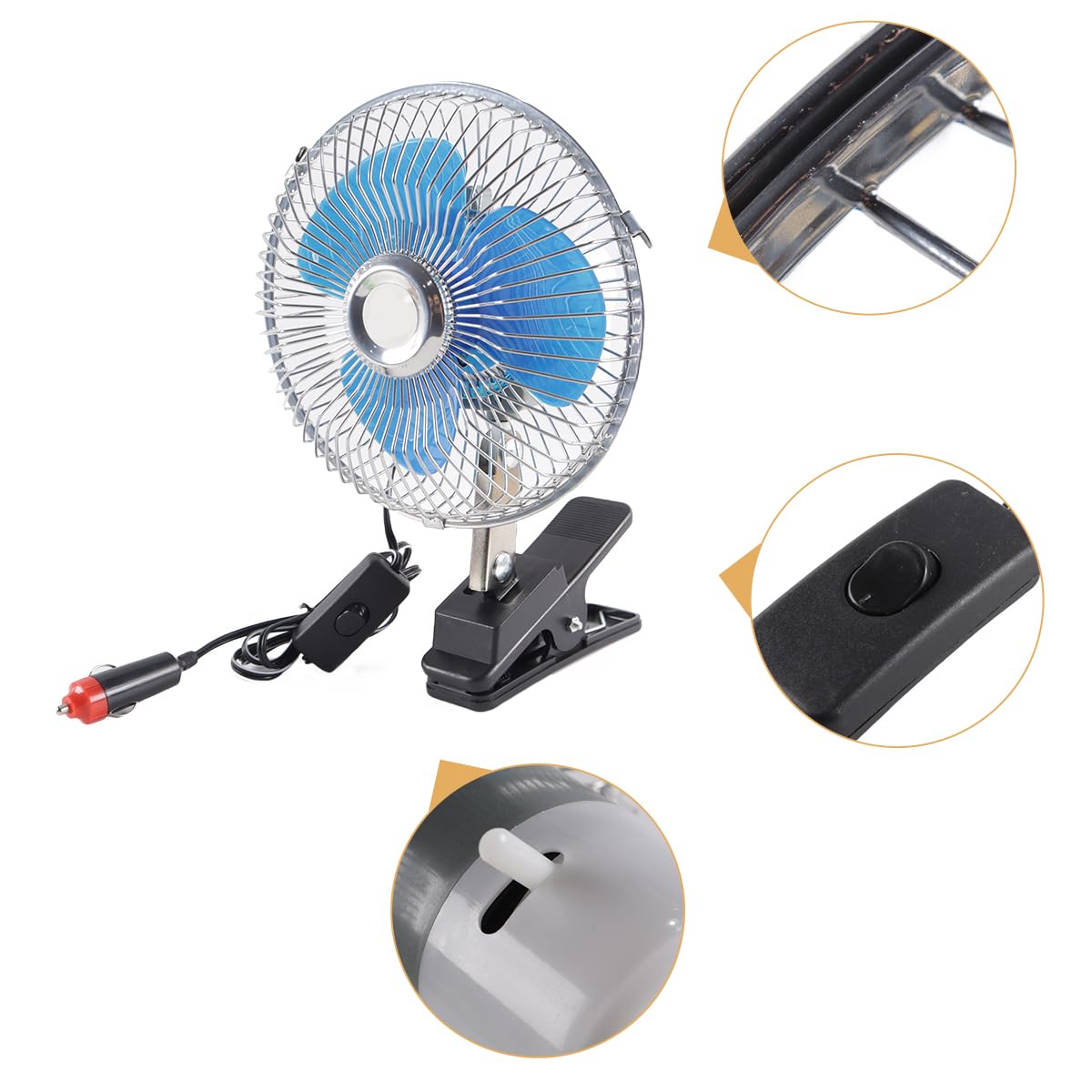 Ausi 12-V-Autolüfter aus Metall mit starker Windkühlung, Autolüfter mit einstellbarer Geschwindigkeit für LKW, Van, SUV, Wohnmobil (6 Zoll, 12 V)