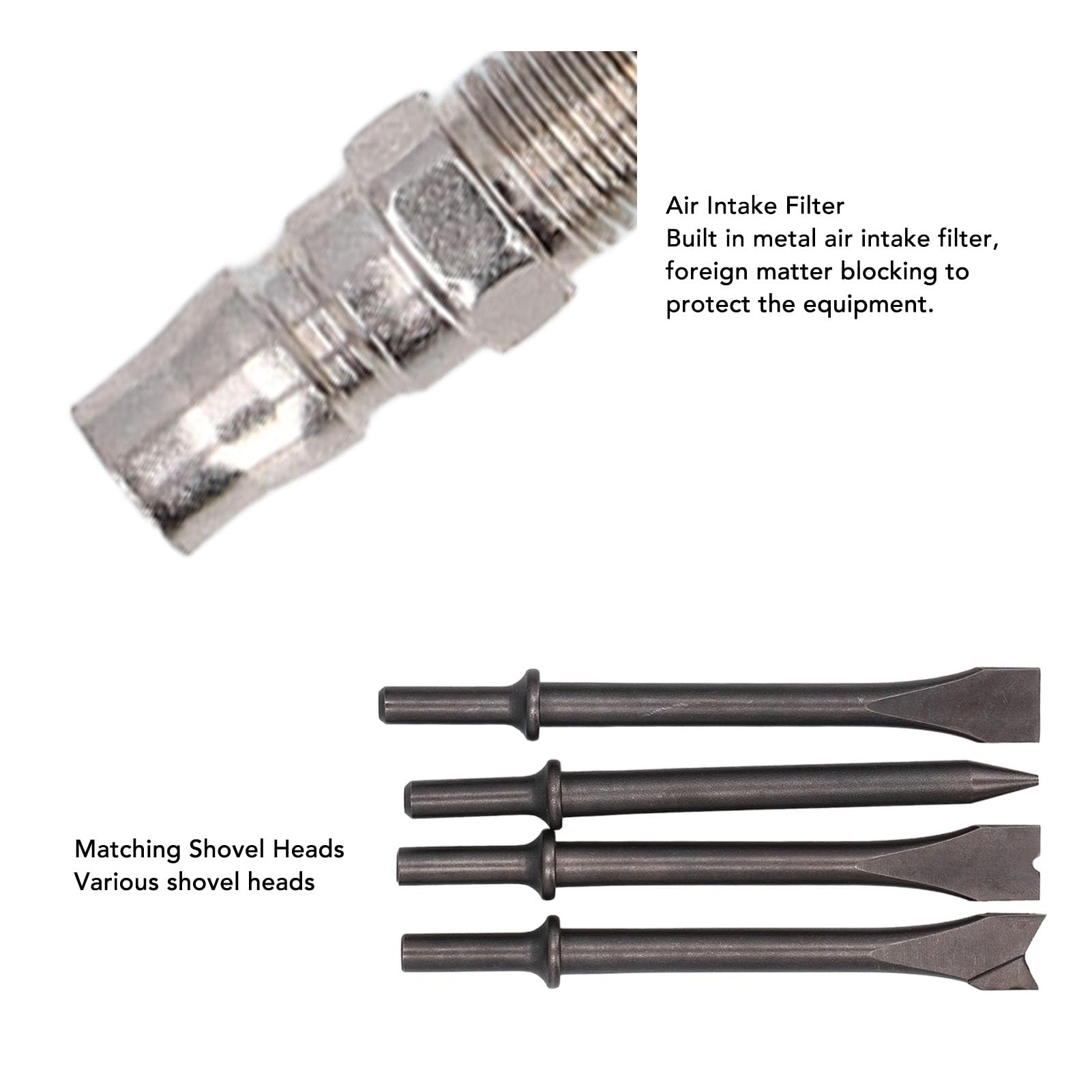Fafeicy Martillo de Aire Industrial de Cincel Pneumático 2200bpm de 92 Mm de Pistón de 92 Mm de Entrada de Pistón 1/4 Pulgadas con 4 Cabezas de Cincel para Paneles de Metal Reparaciones