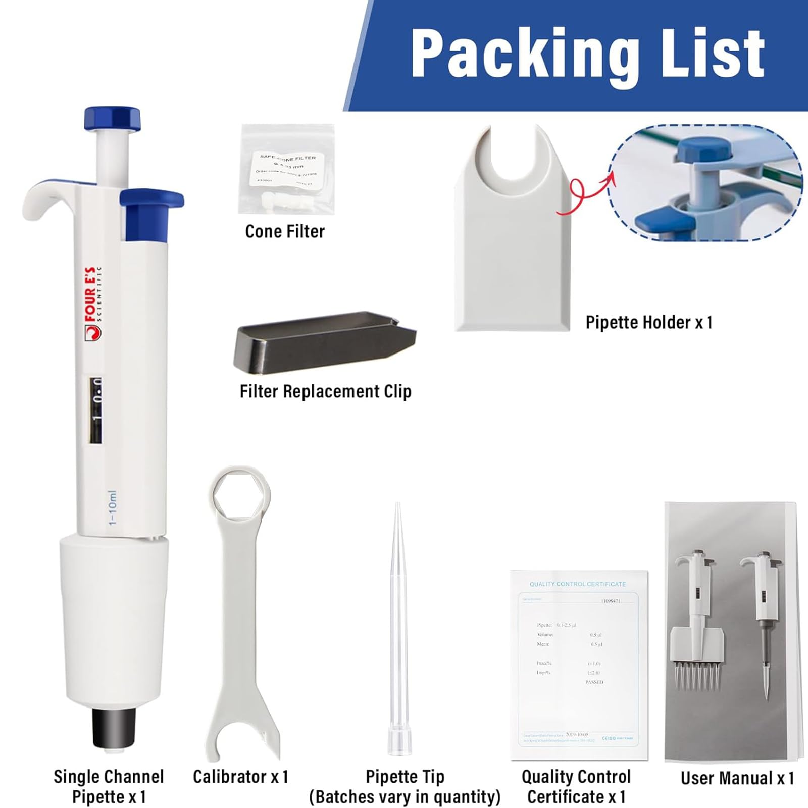 Micropipeta de 10 ml, micropipetas de laboratorio de un solo canal de 1 a 10 ml | Pipettor de líquido manual de volumen variable ajustable para líquido, científico, escuela