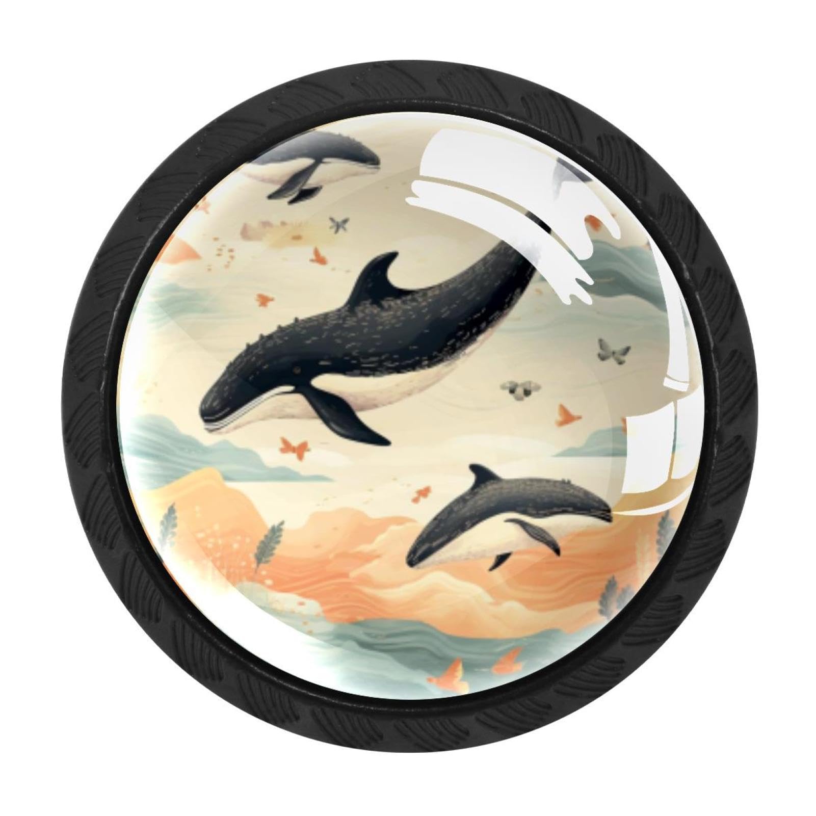 CHENZZZZ 4 Pieces Whale Drawer Knobs, 35mm Black Kitchen Cabinet Knobs, Drawer Pulls and Knobs, Glass Cabinet Hardware Single Hole Knob for Cabinets and Drawers Round