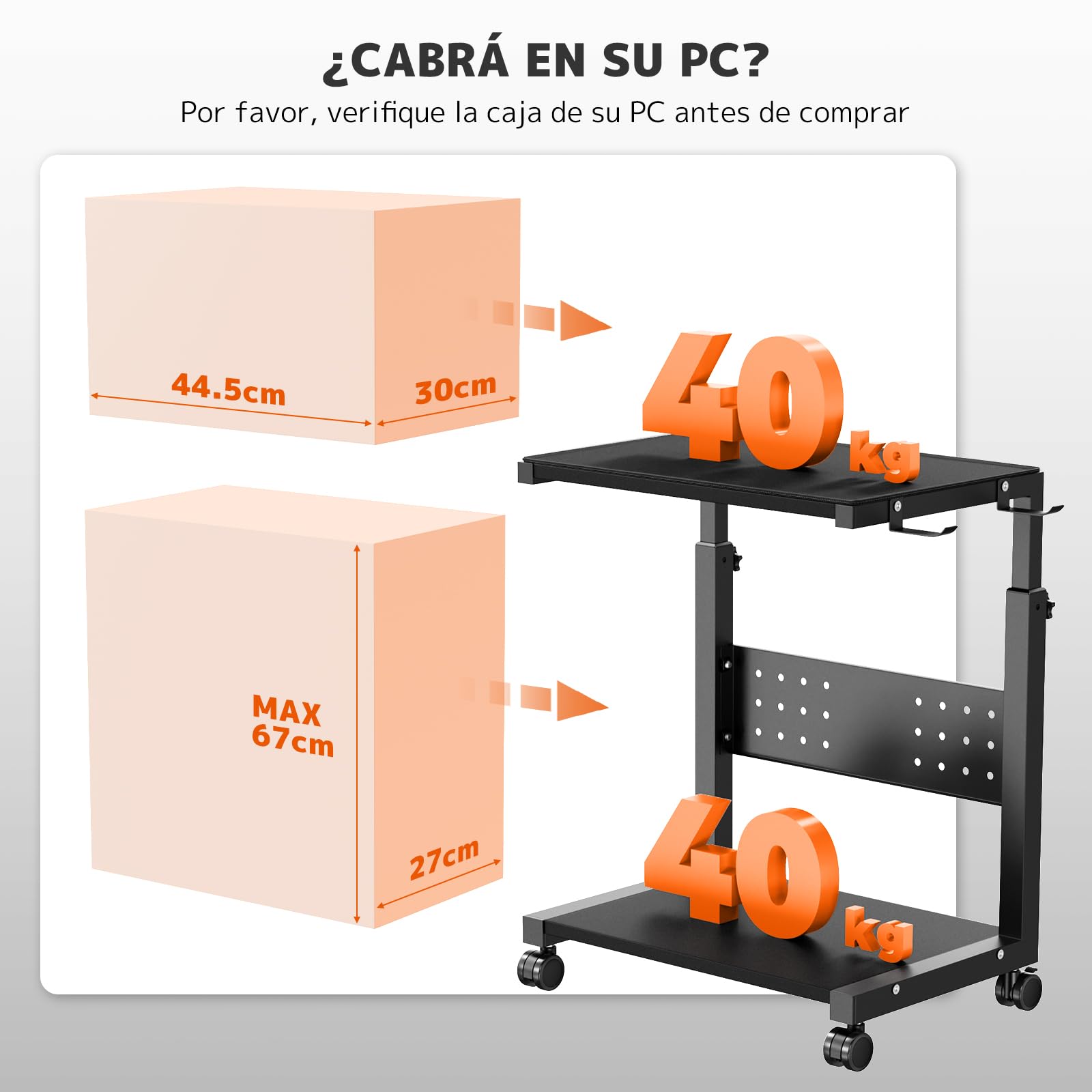 Soporte Torre PC Altura Ajustable 2 Niveles, con Ruedas y Alfombrilla, para Carcasas ATX hasta 40kg/Nivel, Soporte bajo Escritorio para Ordenador e Impresora, Negro