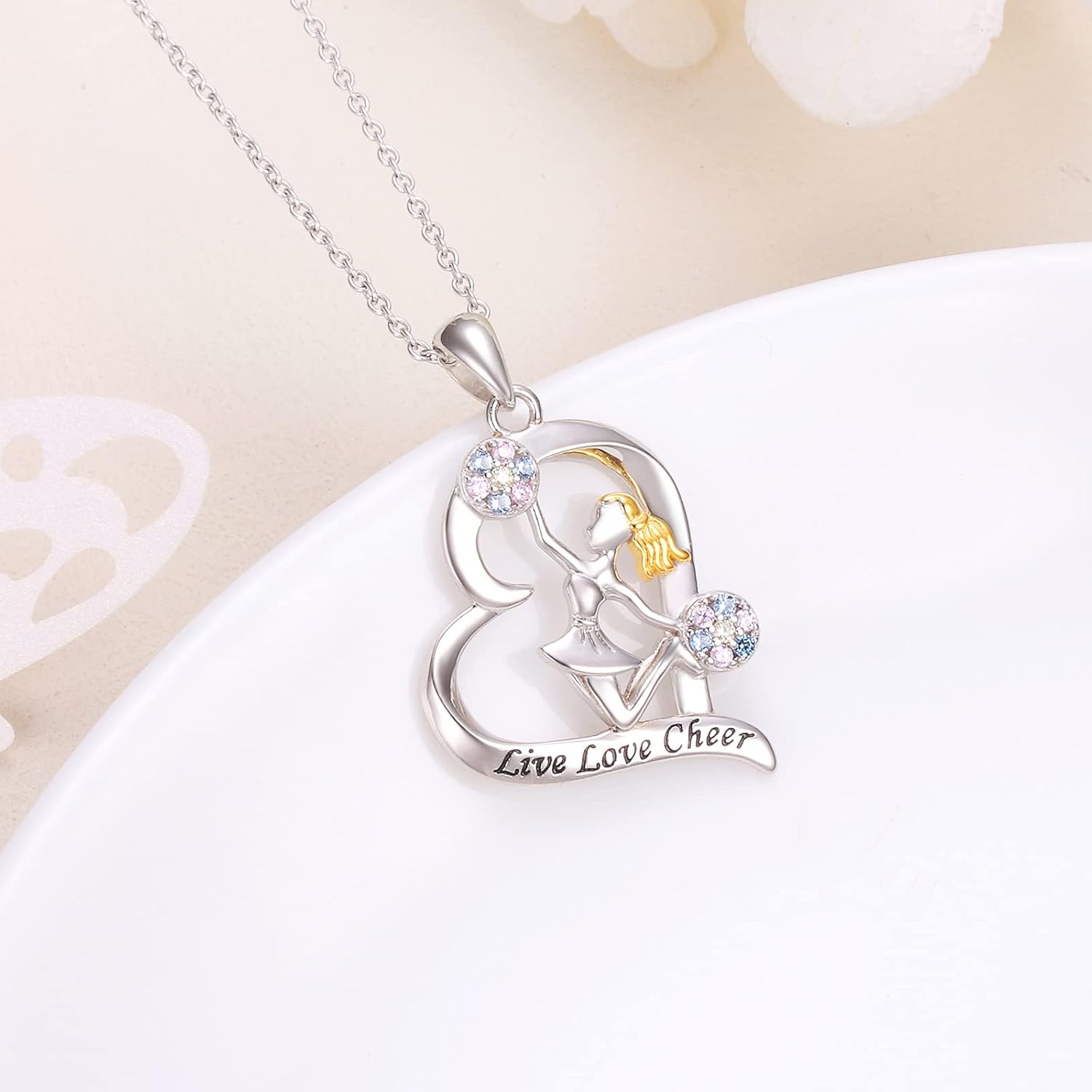 Yearace Encouragement Gifts 925 Sterling Silver Engraved Cheer Words Softball Player Cheerleader in Heart Pendant Necklace Lucky Charm Jewelry for Women, 18 inch - Image 3