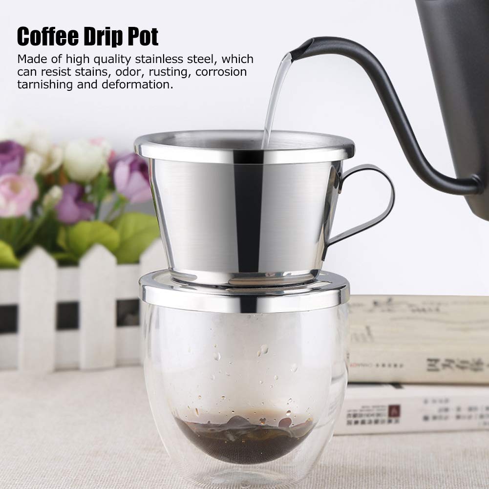 Portable Stainless Steel Coffee Drip Filter Cup Reusable Coffee Maker Pot for Office Home Outdoor Use