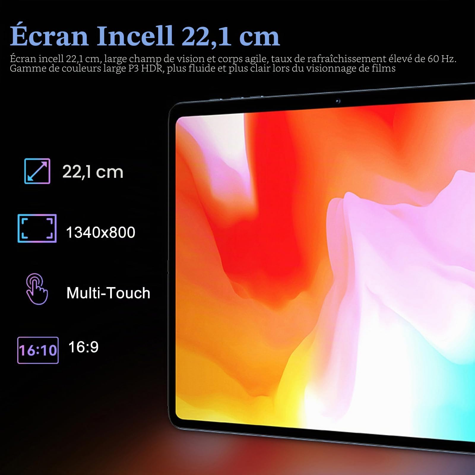 Crelander tablette Android de 8,7 pouces 16 (3+3+10) GB+128 GB Android avec écran HD IPS 1340x800, 5MP+13MP, batterie 5000mAh, Bluetooth/WiFi, petite tablette Android avec étui (version mise à jour)