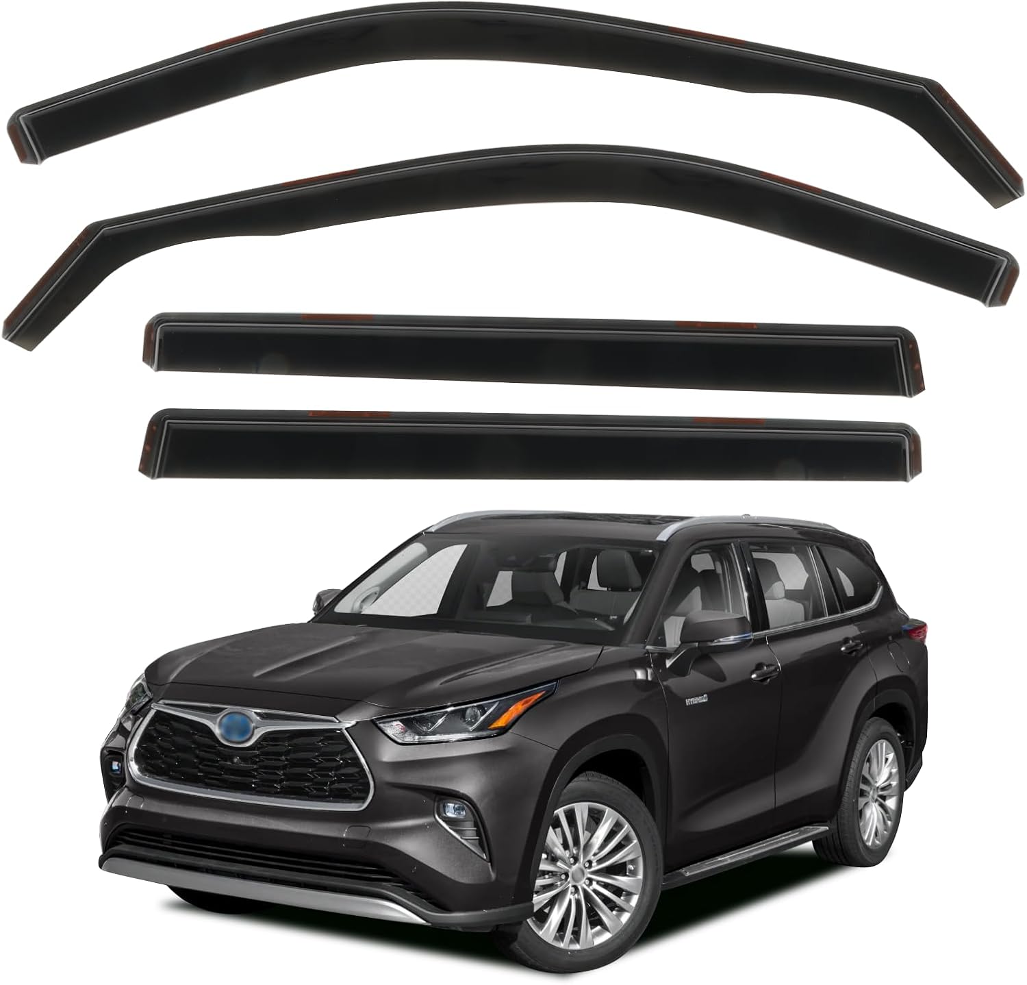 4pcs in Channel Rain Guards for 2021 2022 2023 2024 2025 Toyota Highlander, Extra Durable Side Window Wind Deflectors, Smoke Tinted Vent Window Visors Shade Shield for Cars For 21-25 Toyota Highlander