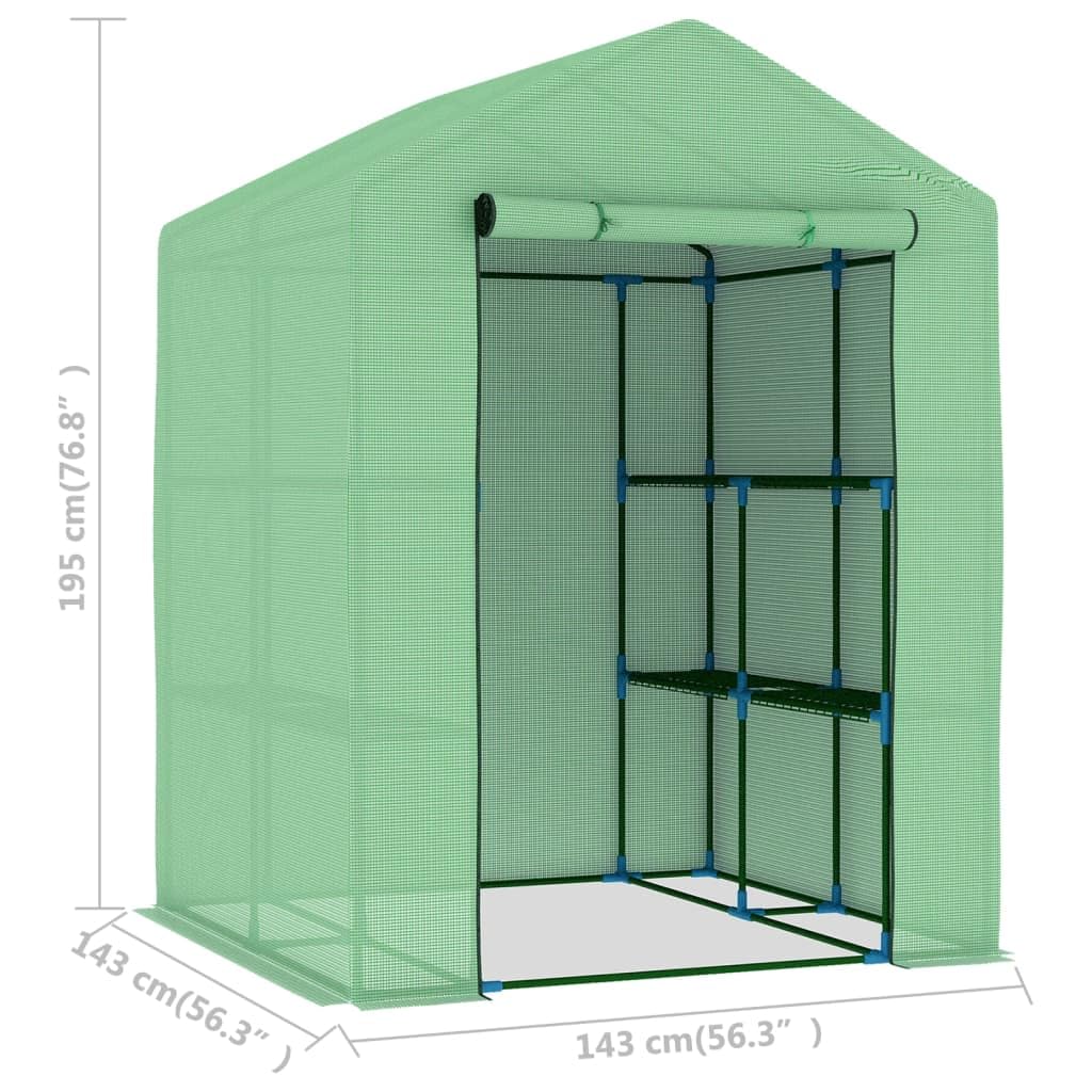 Szklarnia z półkami ze stali malowanej proszkowo i siatką PE o gramaturze 170 g/m², 143 x 143 x 195 cm, 1 drzwi, do uprawy, ochrony przed zamarzaniem, warzyw, ziół, na balkon i taras