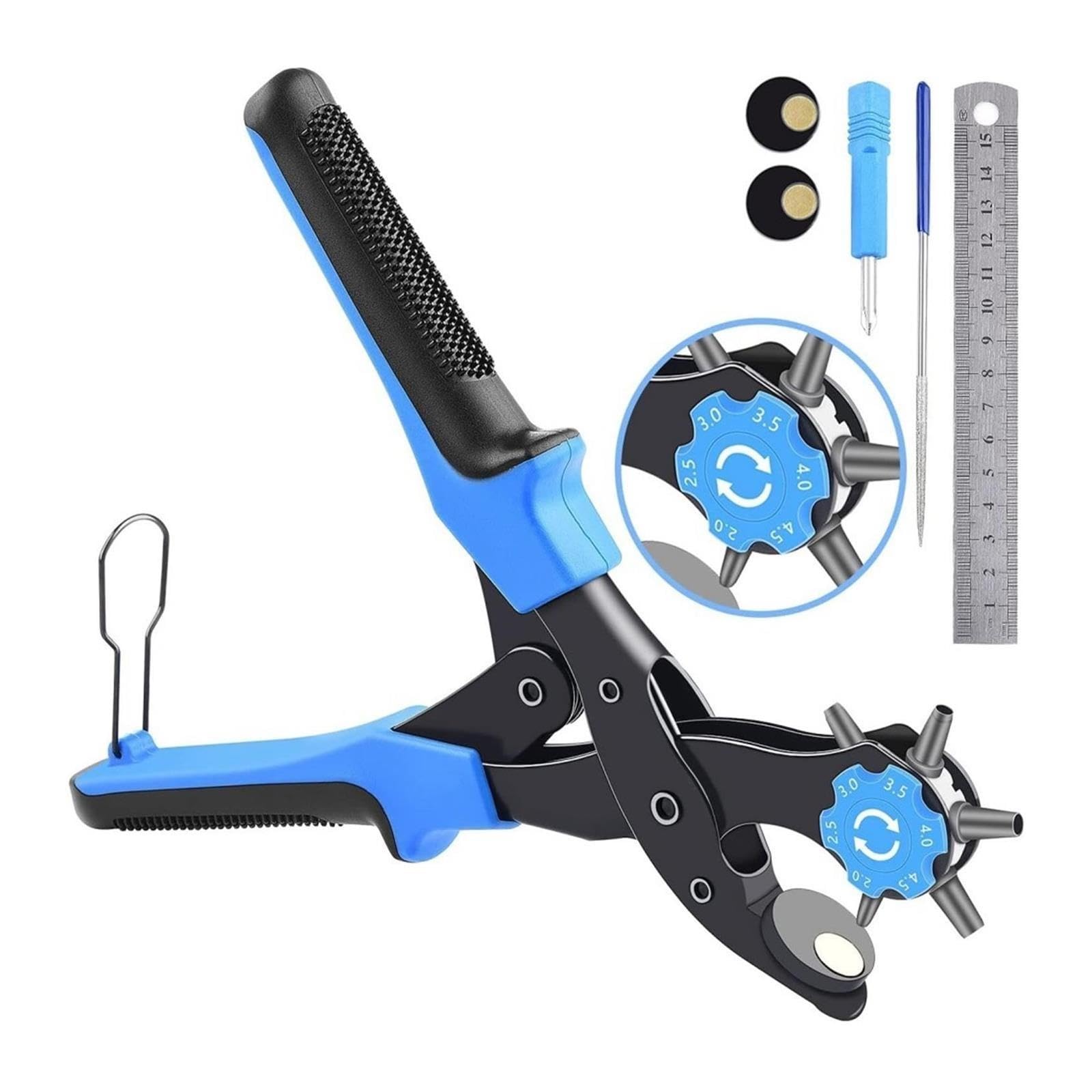 Sacabocados Para Cuero Alicates de perforación multifuncionales for perforadora de cinturón(Blue)