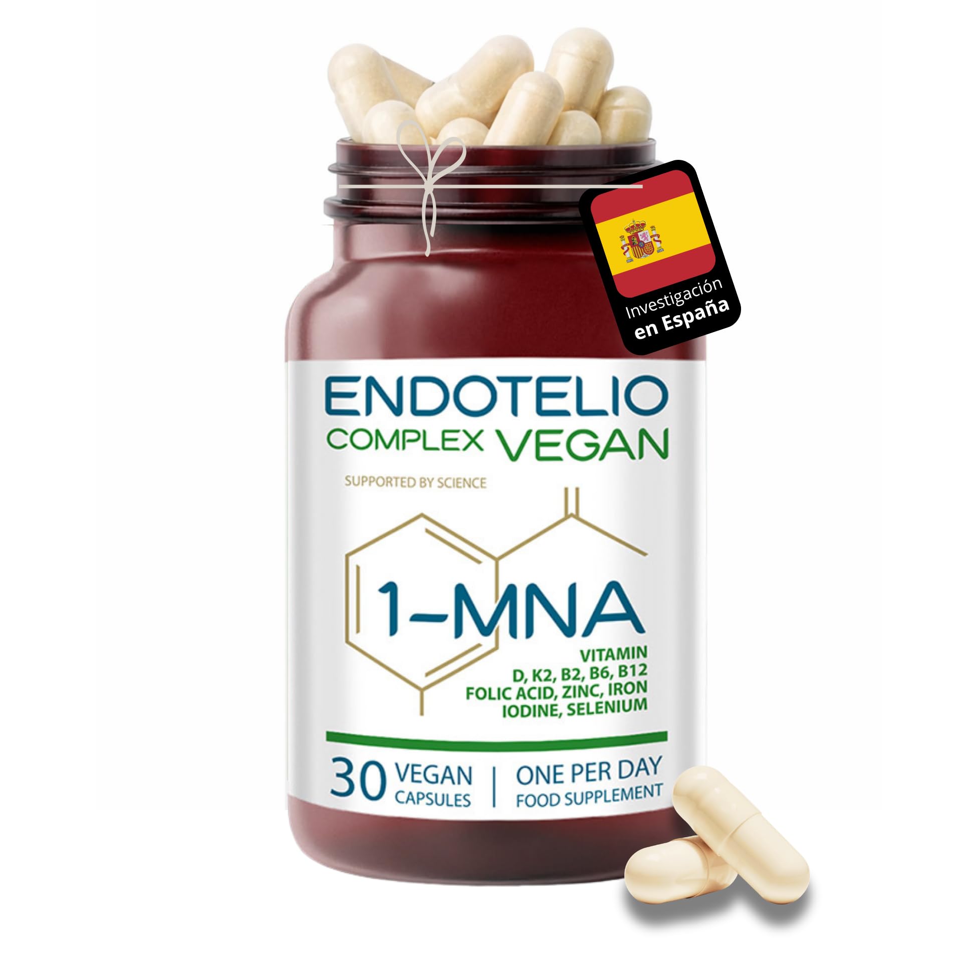 Vegan 1-MNA, NAD+ Optimizador, Antiedad, Vitaminas y Minerales para Mujeres y Hombres con D3, K2, B2, B6, B12, Ácido Fólico, Zinc, Hierro, Yodo, Selenio, Cansancio y la Fatiga, 30 Cápsulas