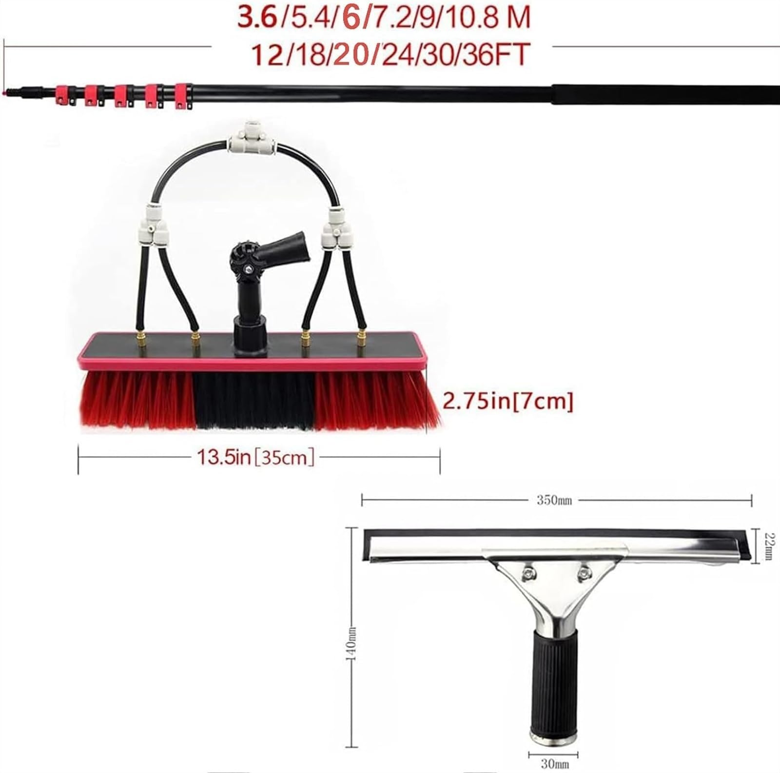 Teles - Kit de limpiador de ventanas extensible, poste de alimentación de agua con cepillo y arandela pulverizadora para limpieza sin esfuerzo de ventanas y paneles solares, herramienta ajustable y