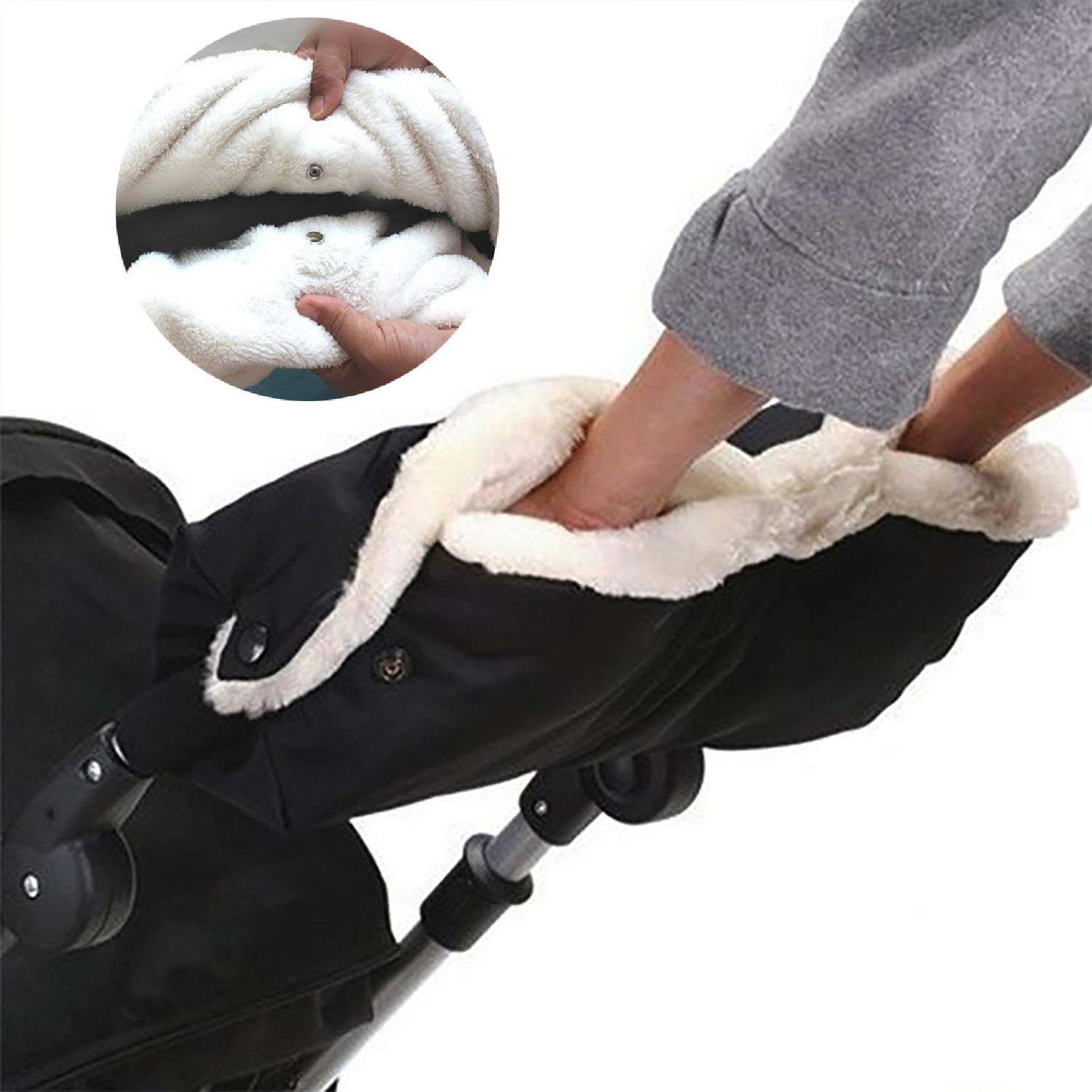 Handwärme Kinderwagen,Handschuhe Kinderwagen Handmuff Kinderwagen Handschuhe mit warme Fleece und Baumwolle Innenseite,Wasserfest atmungsaktiv und windfest, (Schwarz)