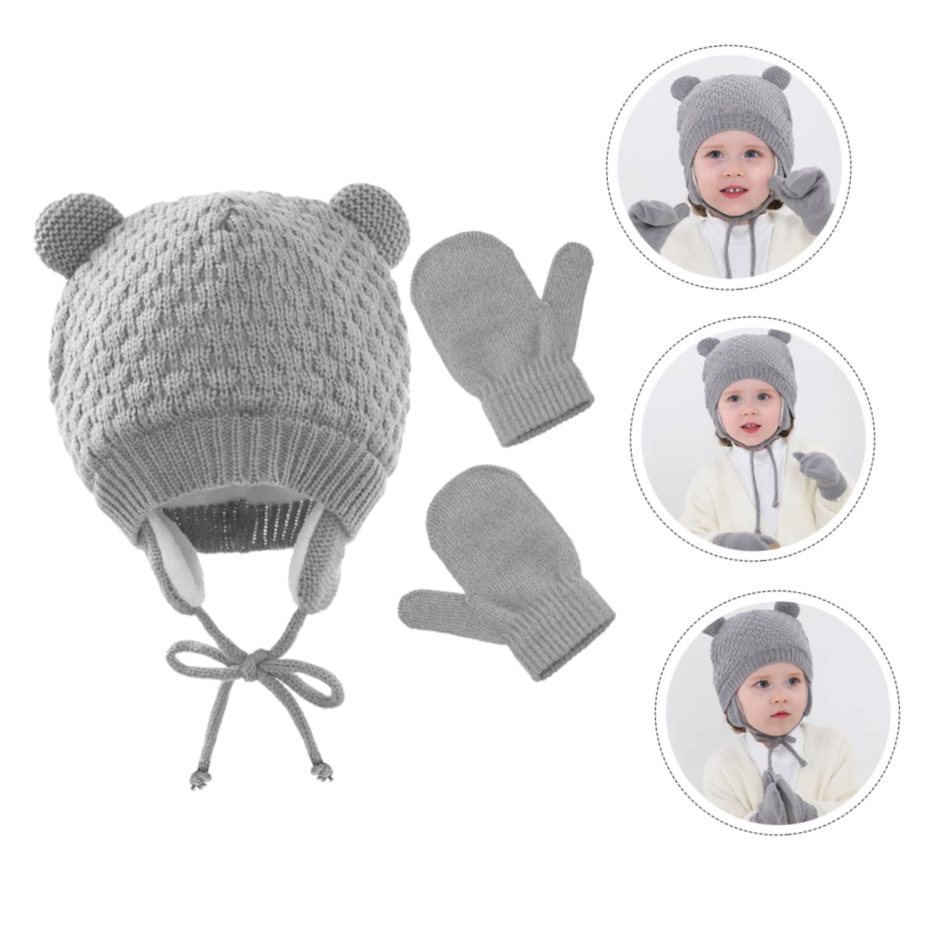 VALICLUD 5sets Cappello e Guanti Per Ragazzo Ragazza Invernali Cappello Maglia Termico Con Guanti Coordinati Design Carino e Caldo Per Autunno e Inverno
