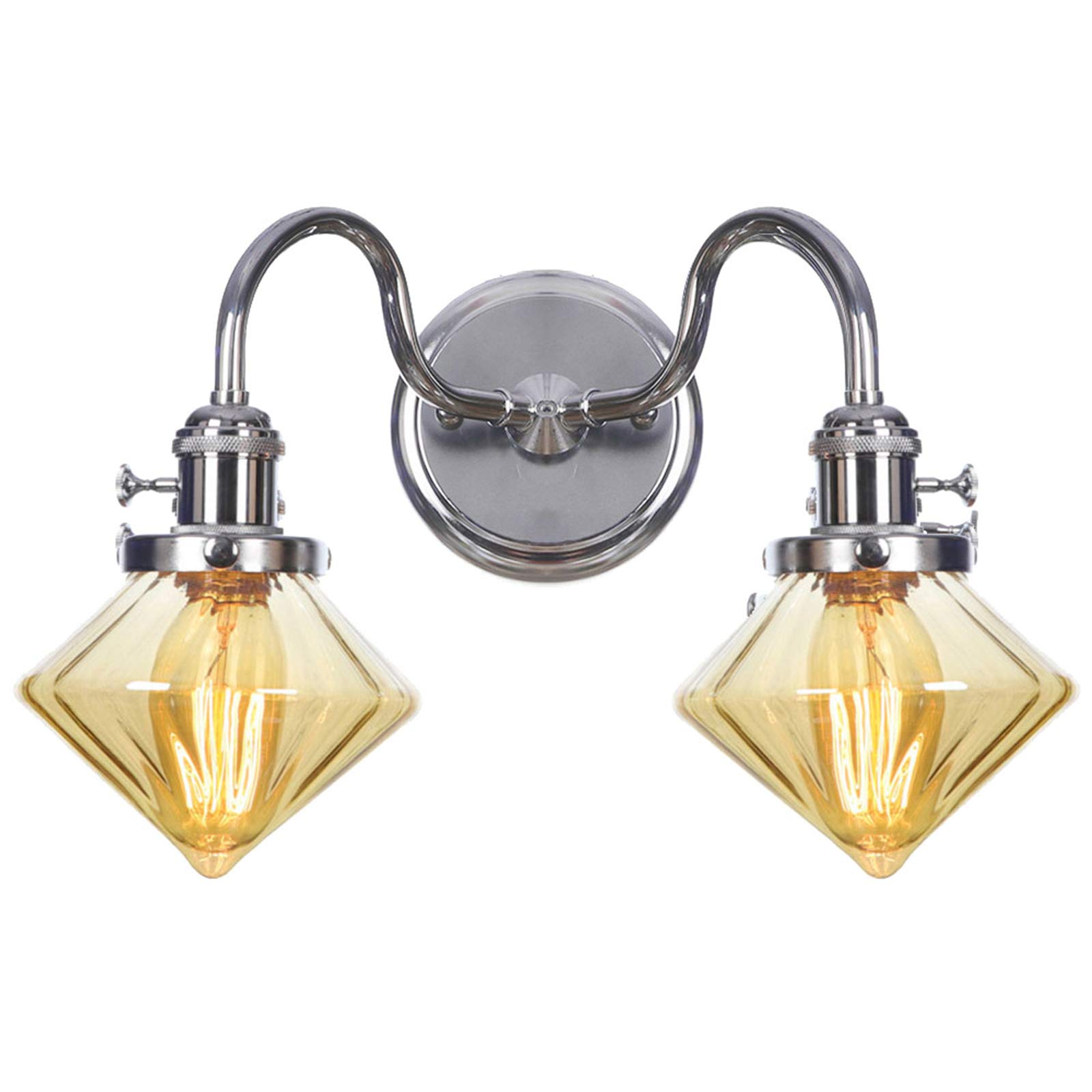 VDOQTLJT Wall Lamps with On/Off Switch 2-Lights Chrome Bathroom Mounted Lighting Amber Glass Lampshade Sconces A Sconce(C)