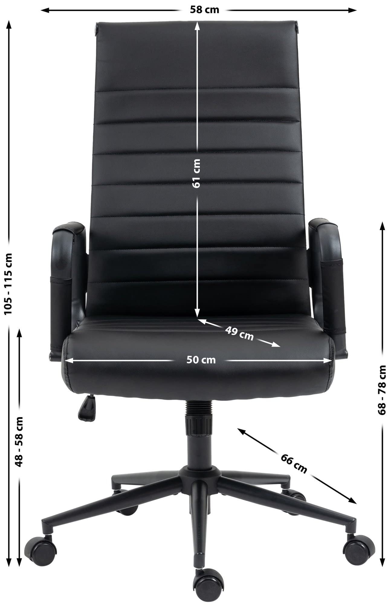 CLP Silla De Oficina Kolumbus En Simil Cuero & Base De Metal con Ruedas I Silla De Escritorio Ergonómica & Regulable En Altura Color:Negro/Negro
