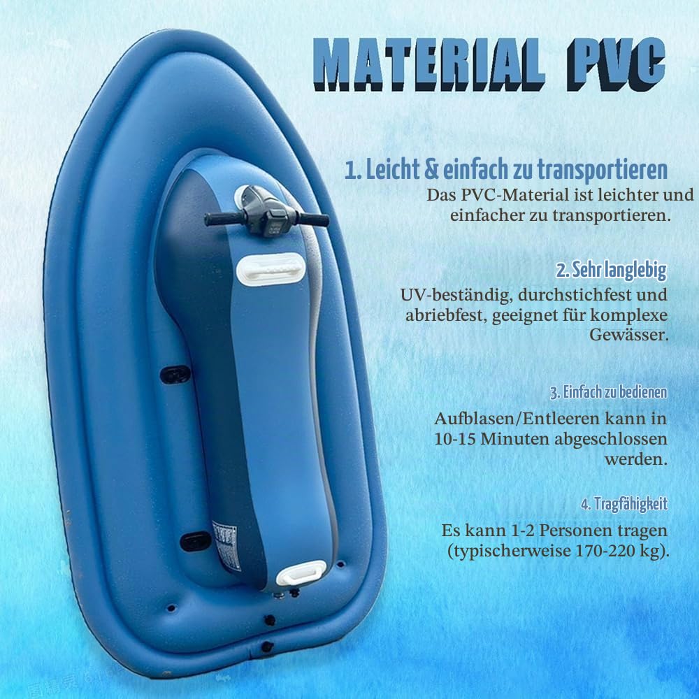 Verbessertes aufblasbares 2-Personen-Boot – Nicht Motorisiertes Boot | 220 kg Tragkraft | Doppelflossen-Sicherheit | Geeignet für Freizeitaktivitäten im Pool, See und Meer, kein Triebwerk,N