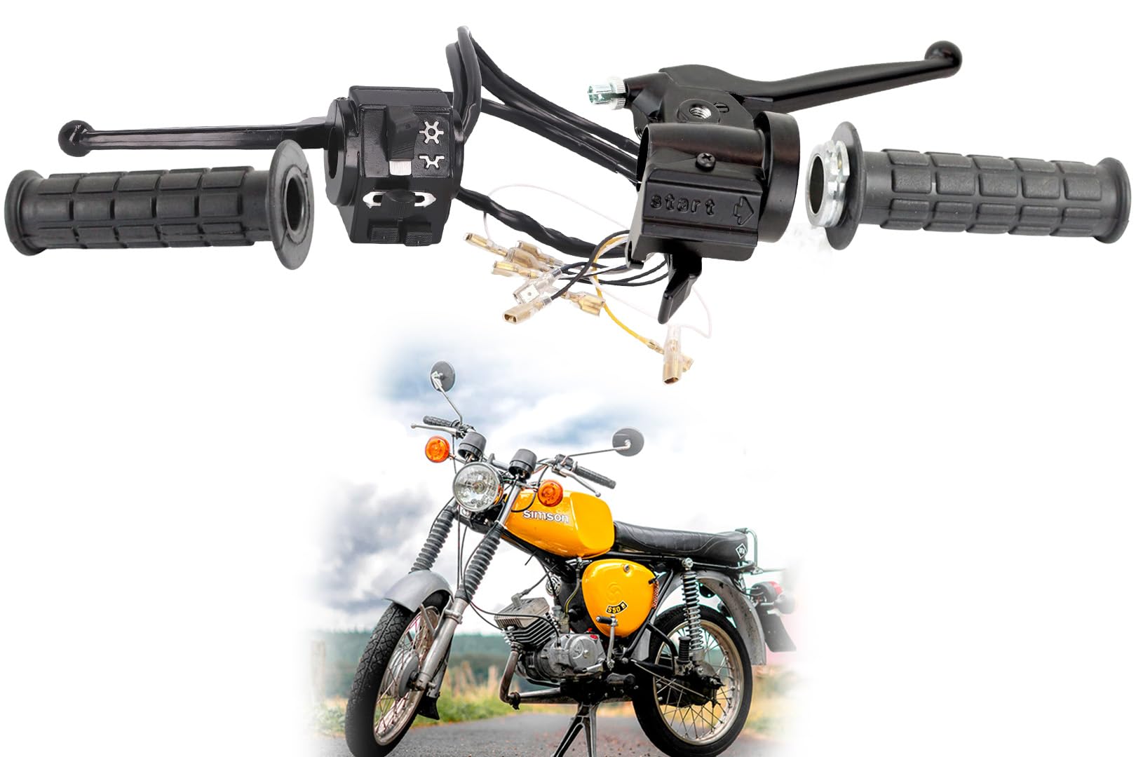 Lenkerarmatur Schalterkombination mit Kupplungshebel + Bremsarmatur mit Bremshebel + Gasdrehgriff + Griffgummi für Simson S51 S53 S70 S83 SR50