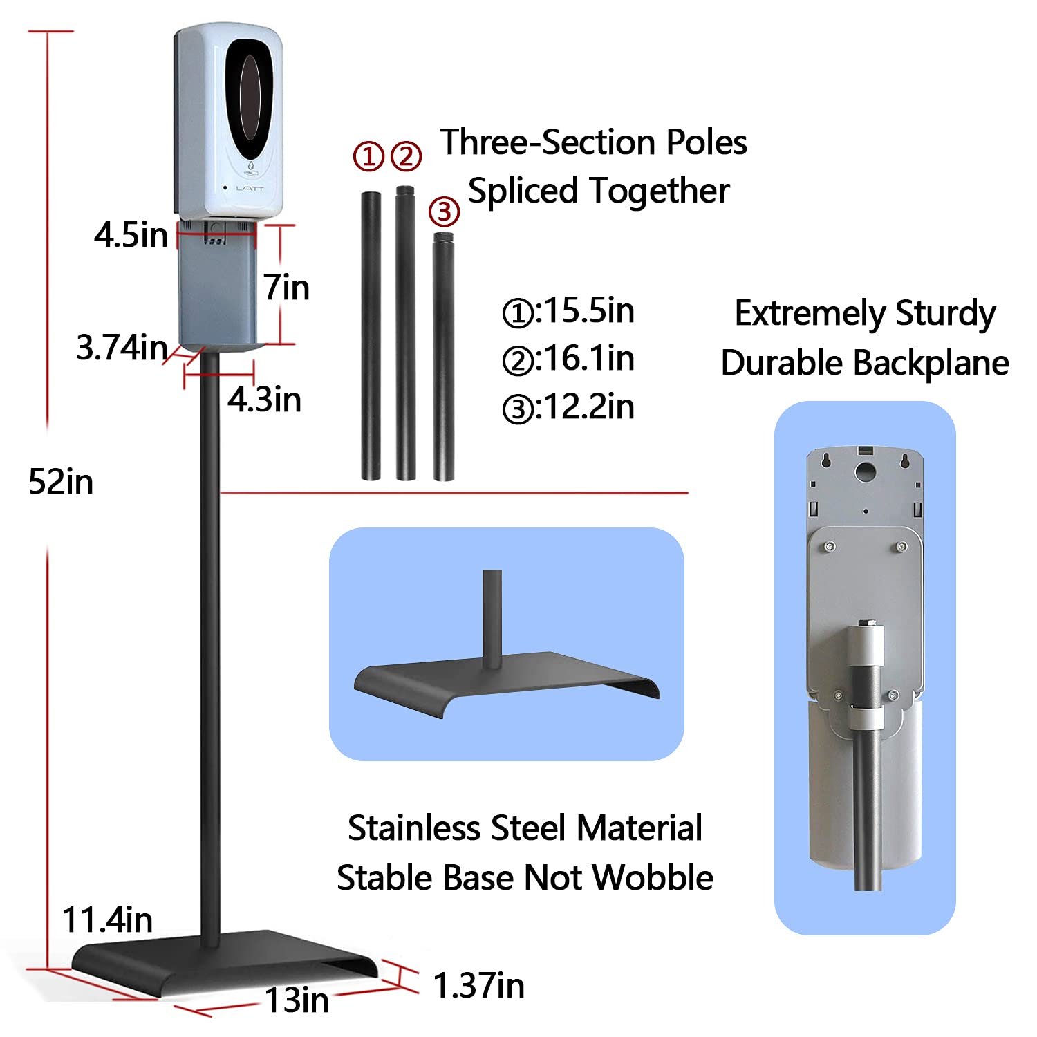LATT Automatic Hand Sanitizer Dispenser 1000ML/35oz with Stand and 3