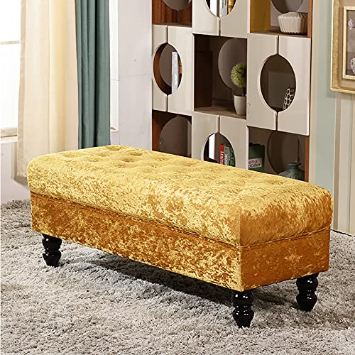 Ottoman avec rangement en velours matelassé capitonné pour salon et entrée