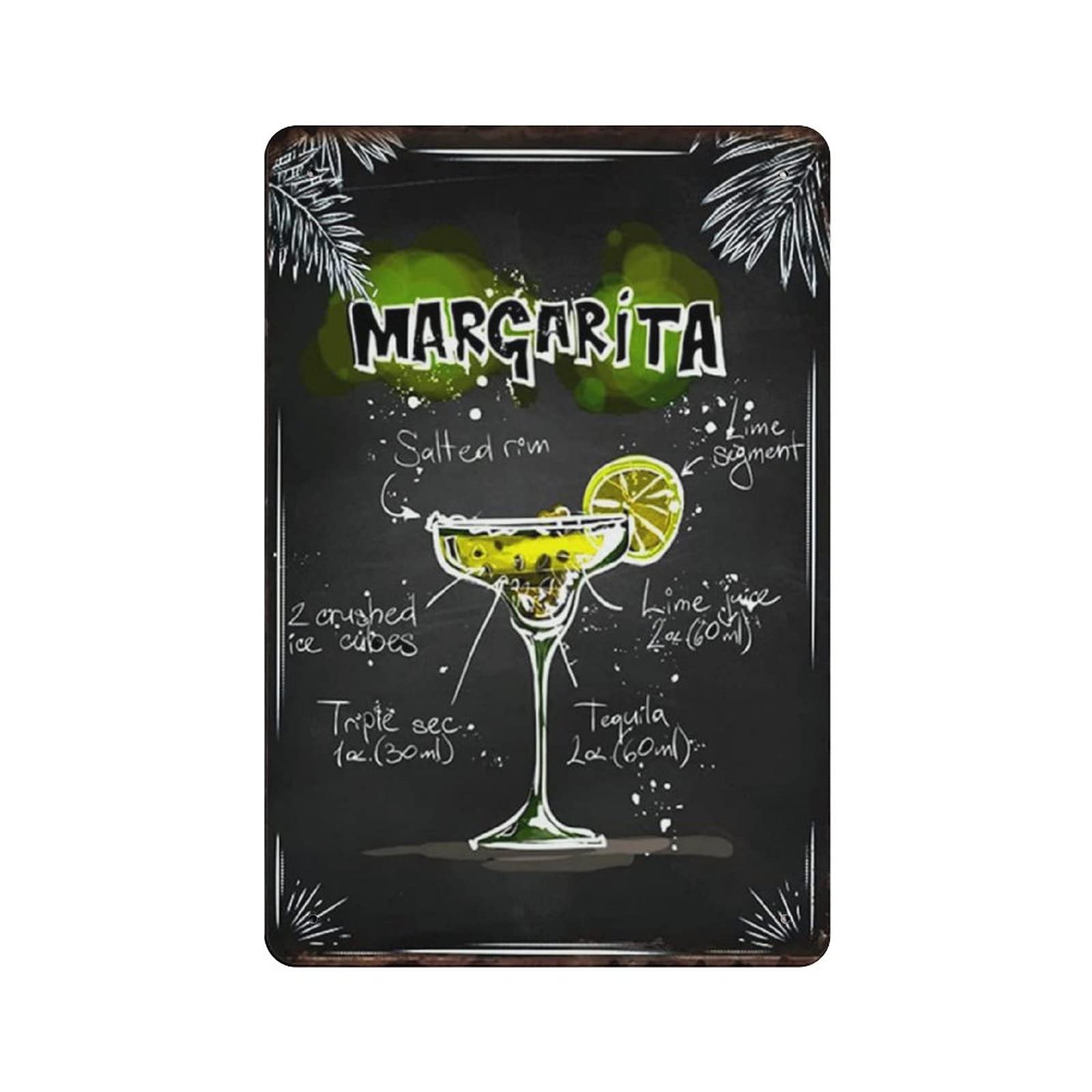 Metal Tin Sign Margarita Cocktail Vintage Tin Poster Metal Sign Wall Decoration Country Kitchen Home Garage Decor 12"x8"