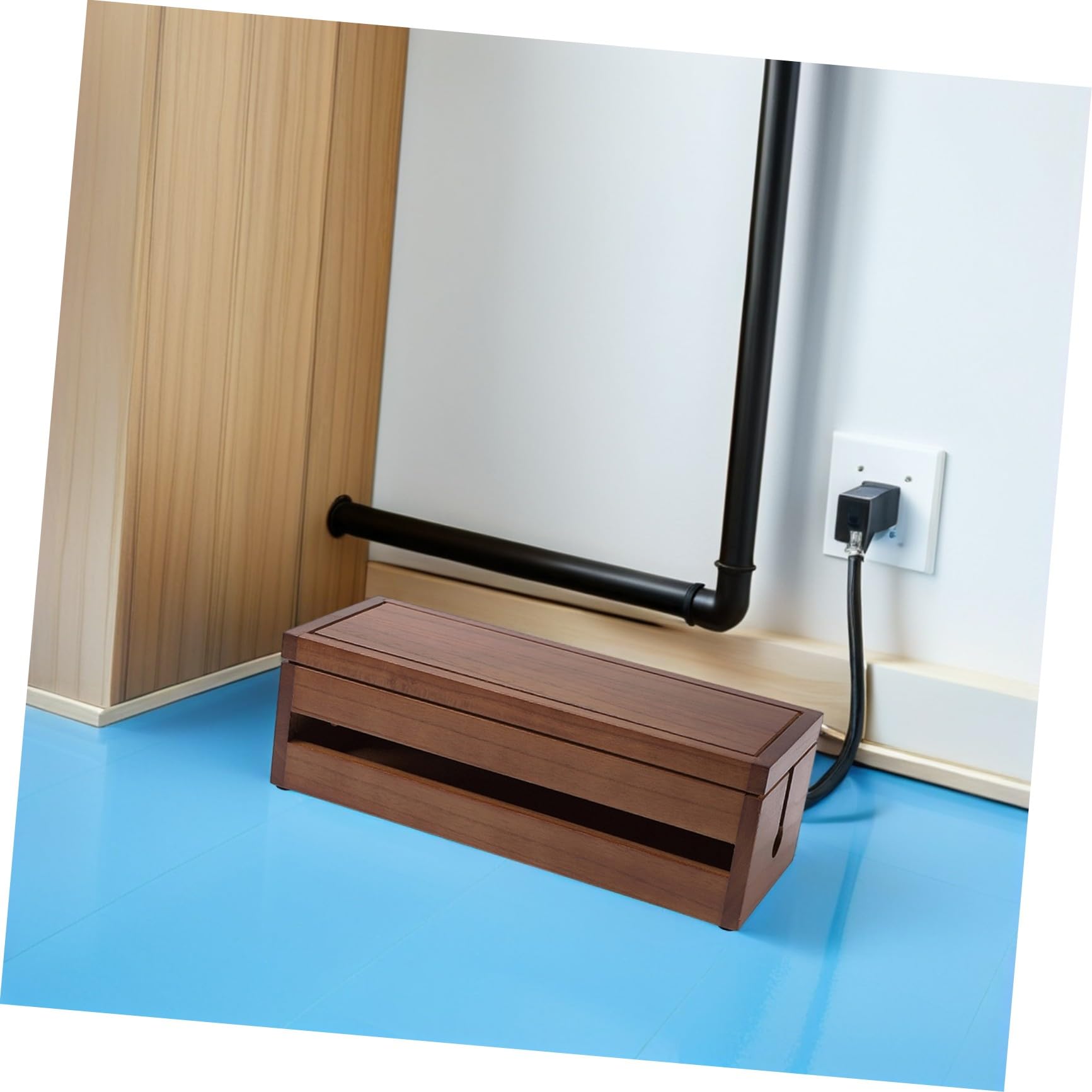 Kabelbox aus Echtem Fortune Paulanienholz mit Mehrseitigem Hohlraum zur Wärmeableitung und Multifunktionalem Design zur Aufbewahrung von Netzsteckern und Kabeln in Kaffee