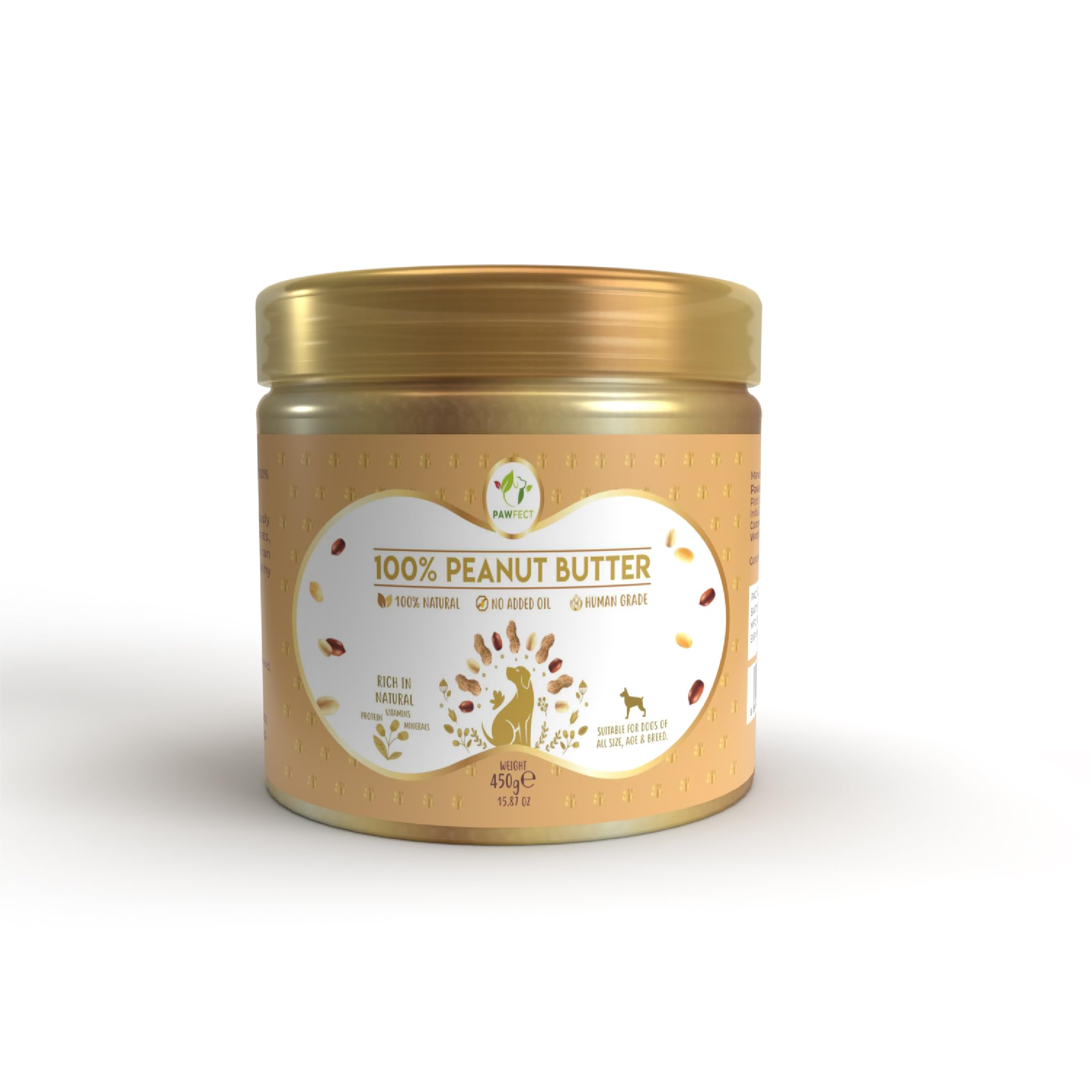 Pawfect Peanut Butter for Dogs & Puppies - 100% Natural Lickable Treat - No Added Sugar, Salt, Palm Oil - No Sweeteners,
