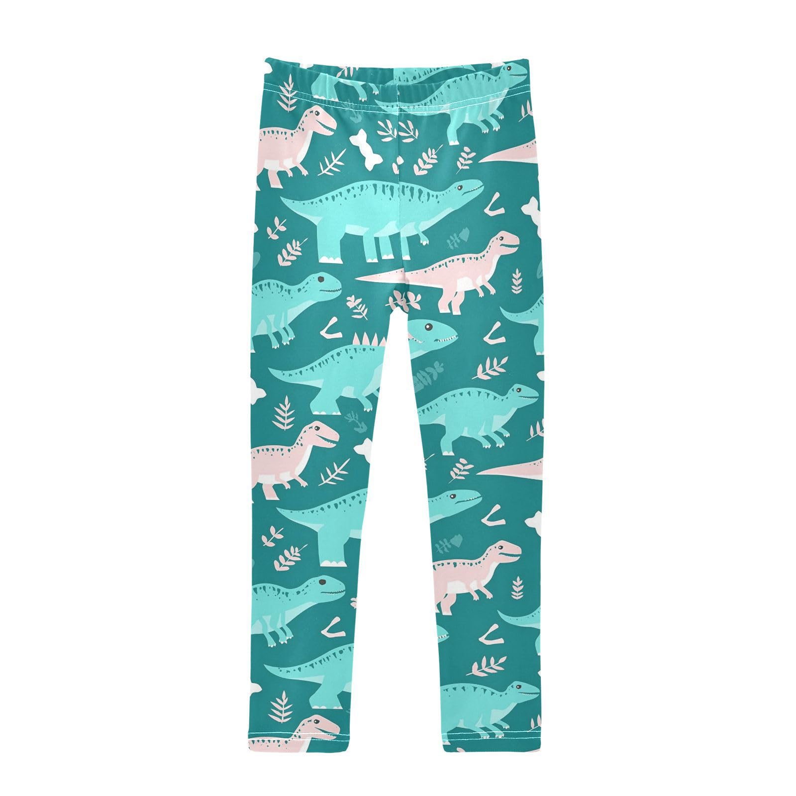 Wusikd Teal Dinosaurs Girls' Leggings Toddler Doodles White Bones Kids Yoga Pants Dance Active Tights 6T