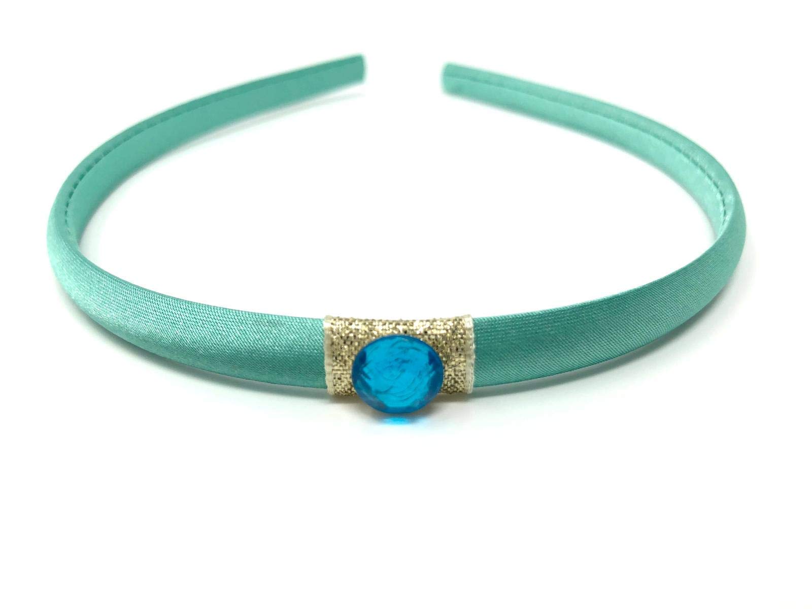 Princess Jasmine Style Turquoise Hairband Arabian Princess Inspired Headband – Teal Satin Costume Accessory with Blue Gem & Gold Accent – Perfect for Dress Up, Cosplay, Halloween, and Birthday Parties