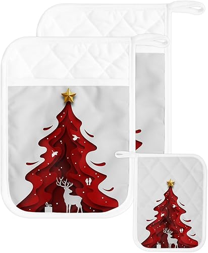Juego de 2 soportes para ollas de árbol de Navidad para cocina, antideslizantes y aislantes de calor, juego de agarraderas de tela de toalla con