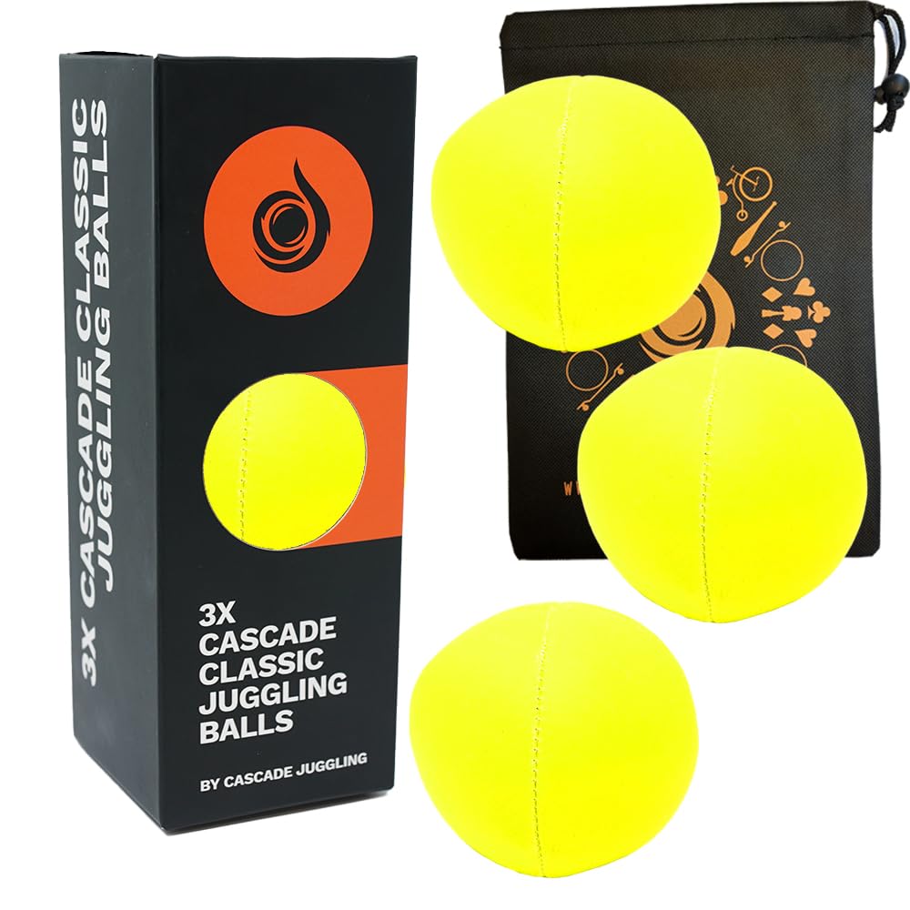 3 x Pro 115g Cascade Neon Classic Thud Juggling Balls & Bag - Set of 3 Juggling Balls (Yellow)