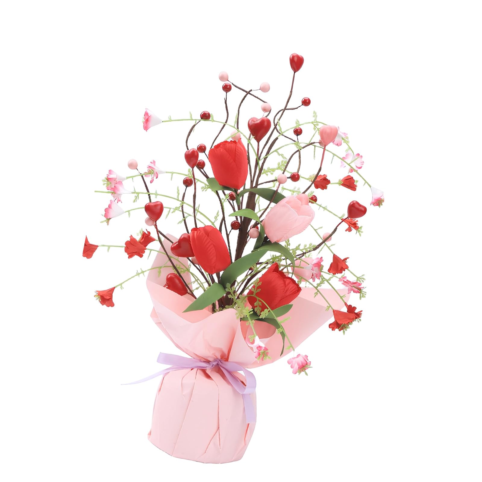 Cazstyk A Rtificial Flower Bouquet Ttractive Flowers Heart Berries Plant Desk Ornament For Valentines Day Present Styling Elegant Rtificial Heart Berries Flowers Rrangement Bouquet