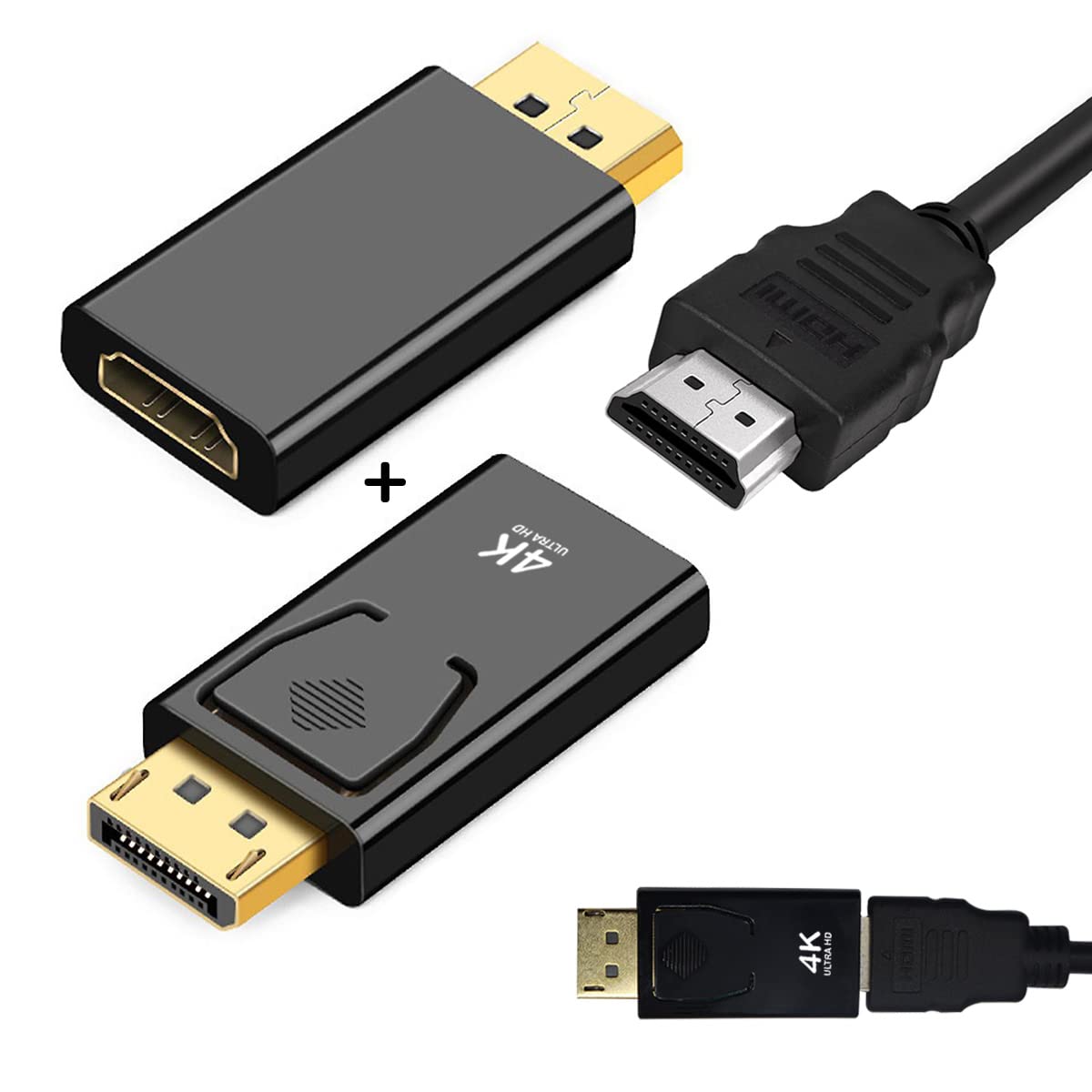 YellowCult4K DisplayPort to HDMI Adapter [UHD 2K@120Hz, 4K@30 DP], DP to HDMI Male to Female Uni-Directional Adapter Compatible with Dell, Lenovo, HP,GPU, AMD, NVIDIA [Pack of 2]