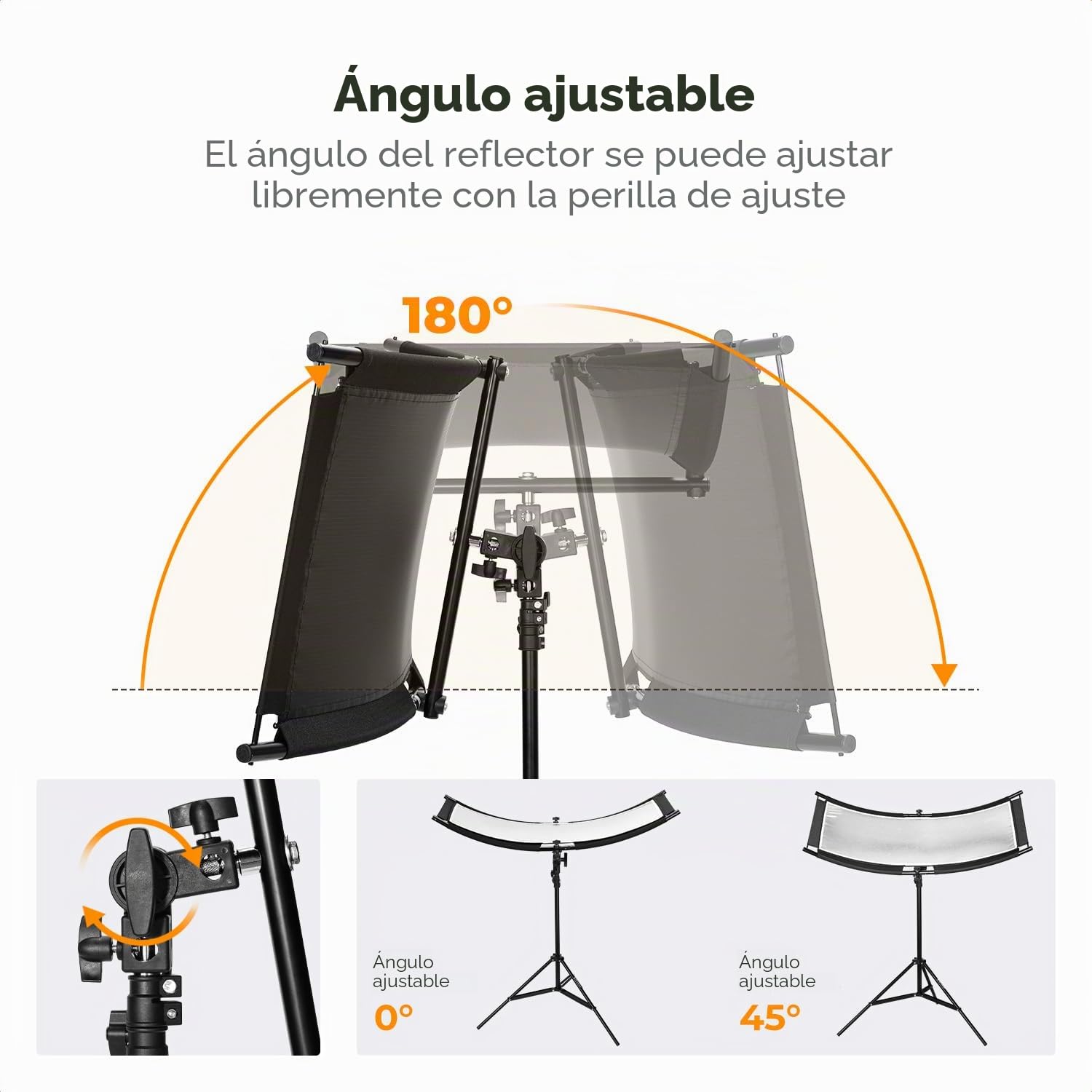 K&F CONCEPT U-Reflector Curvo 100x45cm con Reflector 4 en 1, Negro/Dorado/Blanco/Plateado, con Soporte de 1,5 m, con Bolsa de Almacenamiento, Adecuado para Estudios fotográficos