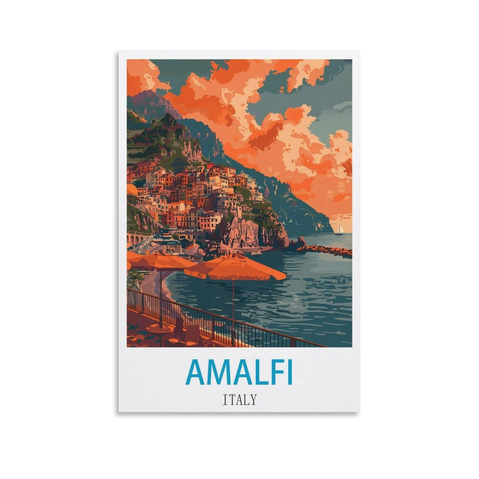 Amalfi Italy Vintage Travel Posters 20x30inch(50x75cm) Canvas Wall Art Poster Print Artwork Painting Picture for Home Decoration Living Room Office