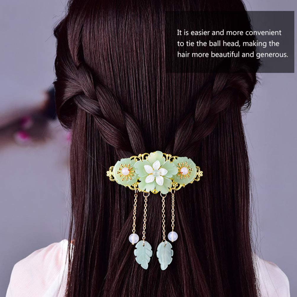 minkissy Glazed Flower Hair Clip 3.74X3.14 Inch Jade Hair Accessories Chinese Style Barrette for Women Festival Party Daily Use image 4