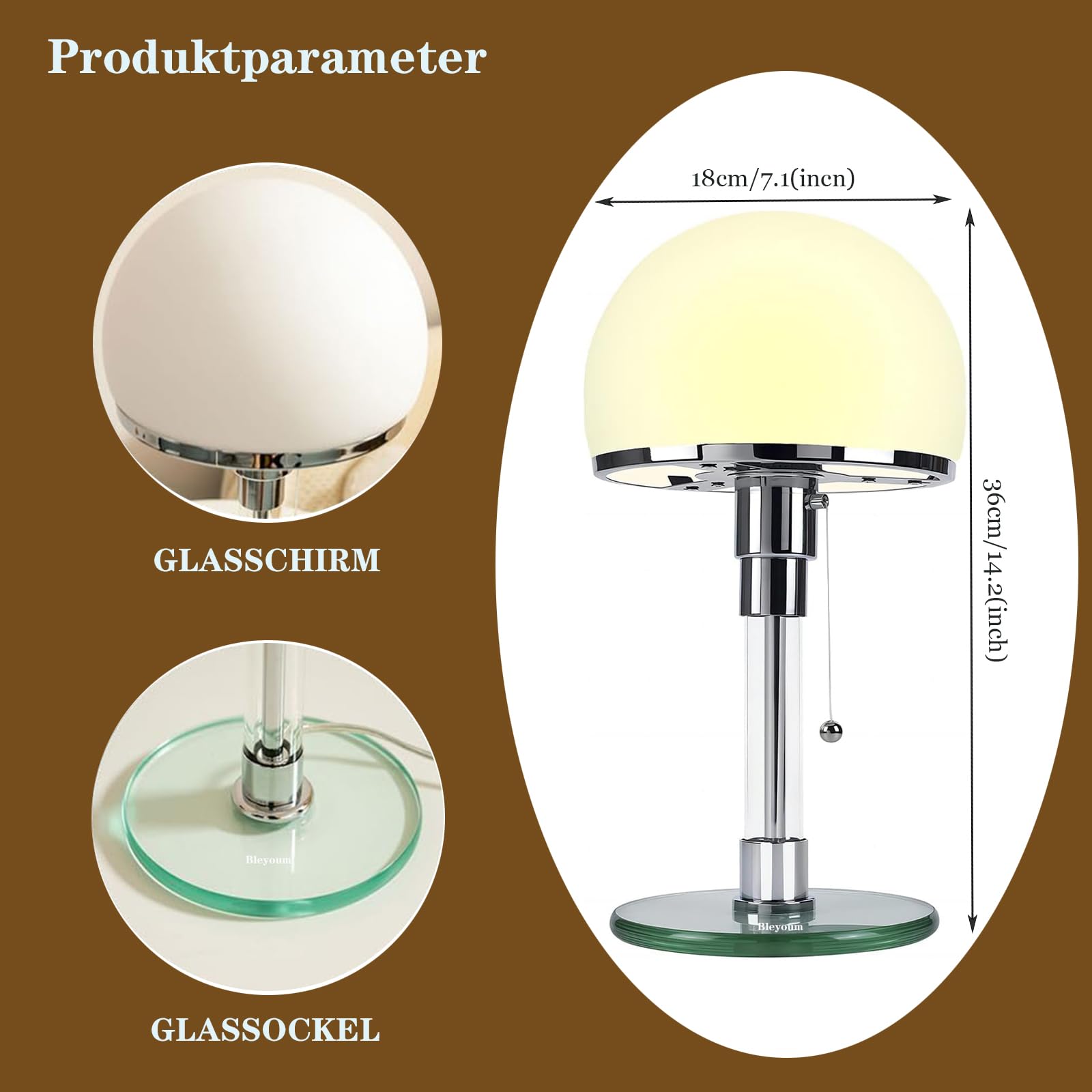 Moderne LED-Pilzlampe Tischlampe, Schreibtisch-Leselampe, Schlafzimmer-Nachttischlampe, Glas-Bauhaus-Tischlampe Pilz Lampen Tischlampe mit 3 Helligkeitsmodi für Wohnzimmer Restaurants