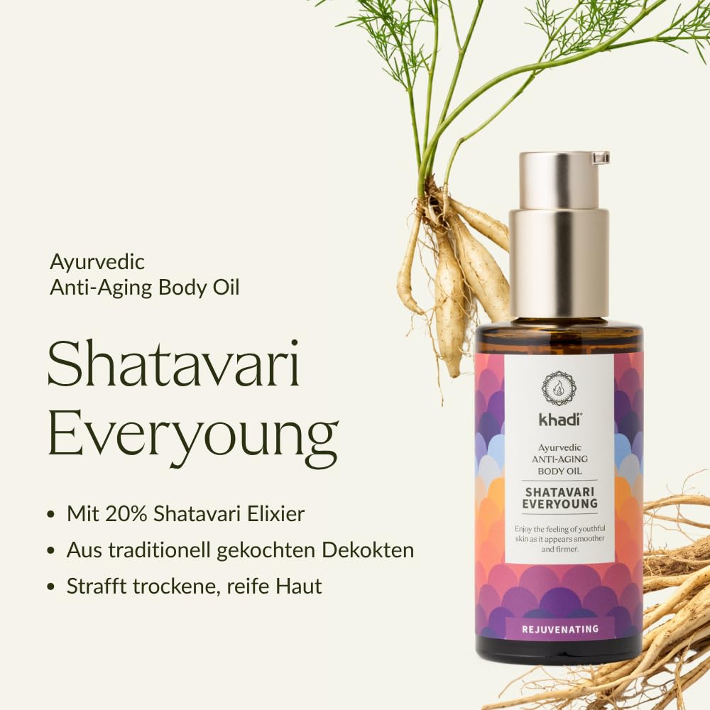 khadi SHATAVARI EVERYOUNG Ayurvedisches Elixier Skin & Soul Oil - Anti-Aging-Öl - strafft & revitalisiert - 100% pflanzlich, natürlich & vegan - 100ml