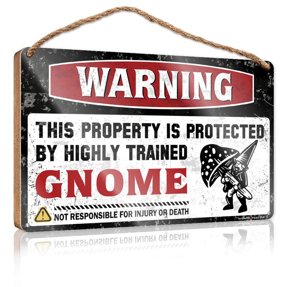 IBWNBBUSN Funny Bathroom Decor Warning This Property Is Protected By A Highly Trained Gnome Wooden Sign Door Decor Family Wall Decor