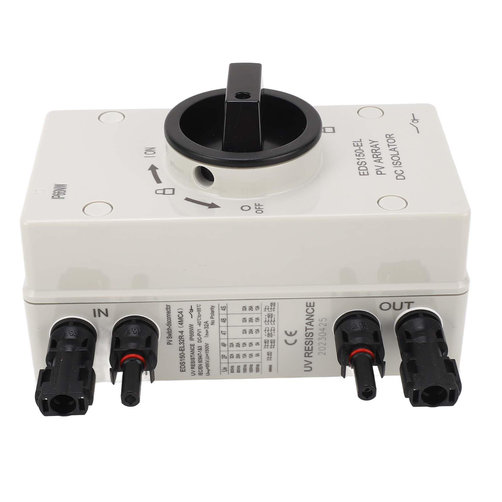 YWBL-WH Sezionatore Solare Fotovoltaico 4P, Isolatore 1000V 32A IP66 Impermeabile Flessibile a Parete con Buona Dissipazione del Calore, 3 Posizioni Bloccabili per Solare Domestico