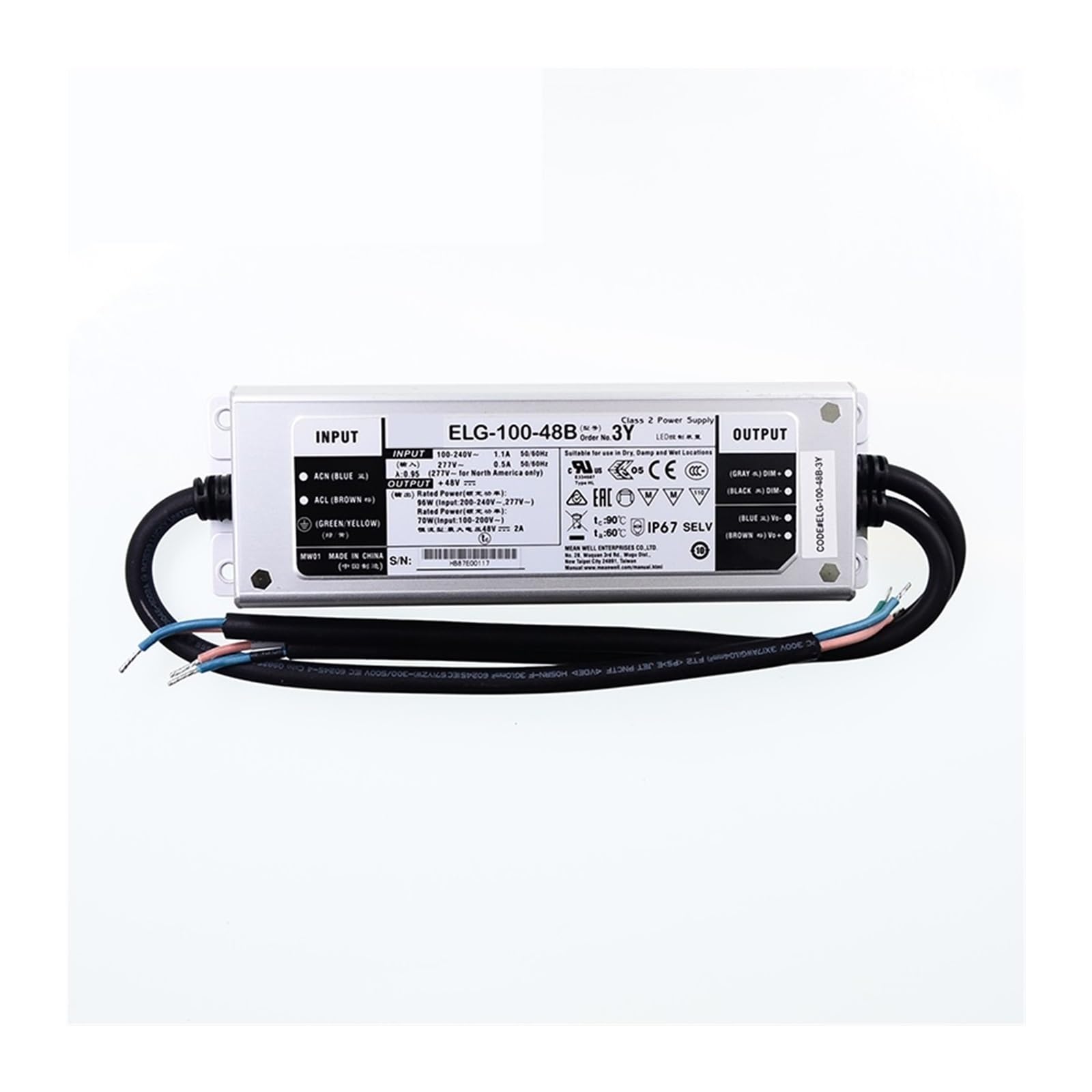 JGNAYRKJQI ELG-100-48B-3Y 96W 2A 48V Dimming Power Supply 110V/220V AC to 48V DC 2A Waterproof IP67 Dimmable led Driver