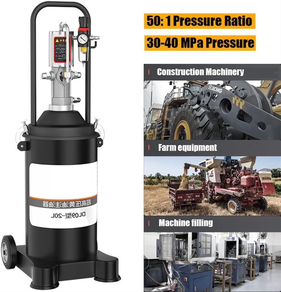 Pompa smarowa napędzana powietrzem 20 l, pneumatyczna pompa wiadro smaru z ciśnieniowym wężem hydraulicznym i smarownicą, 0,85 l/min, 30-40 MPa, stosunek ciśnienia 50:1