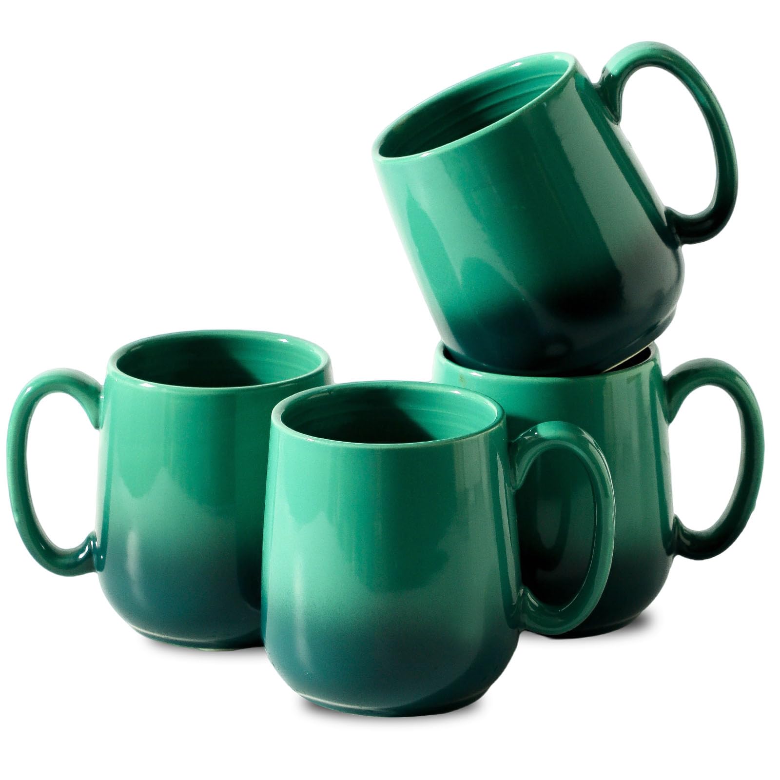 HASENSE 15oz Ceramic Mug Set of 4, Green Ombre Coffee Cups with Handle – Microwave &amp; Dishwasher Safe Large Cappuccino Latte Tea Mugs, Housewarming Gift Idea