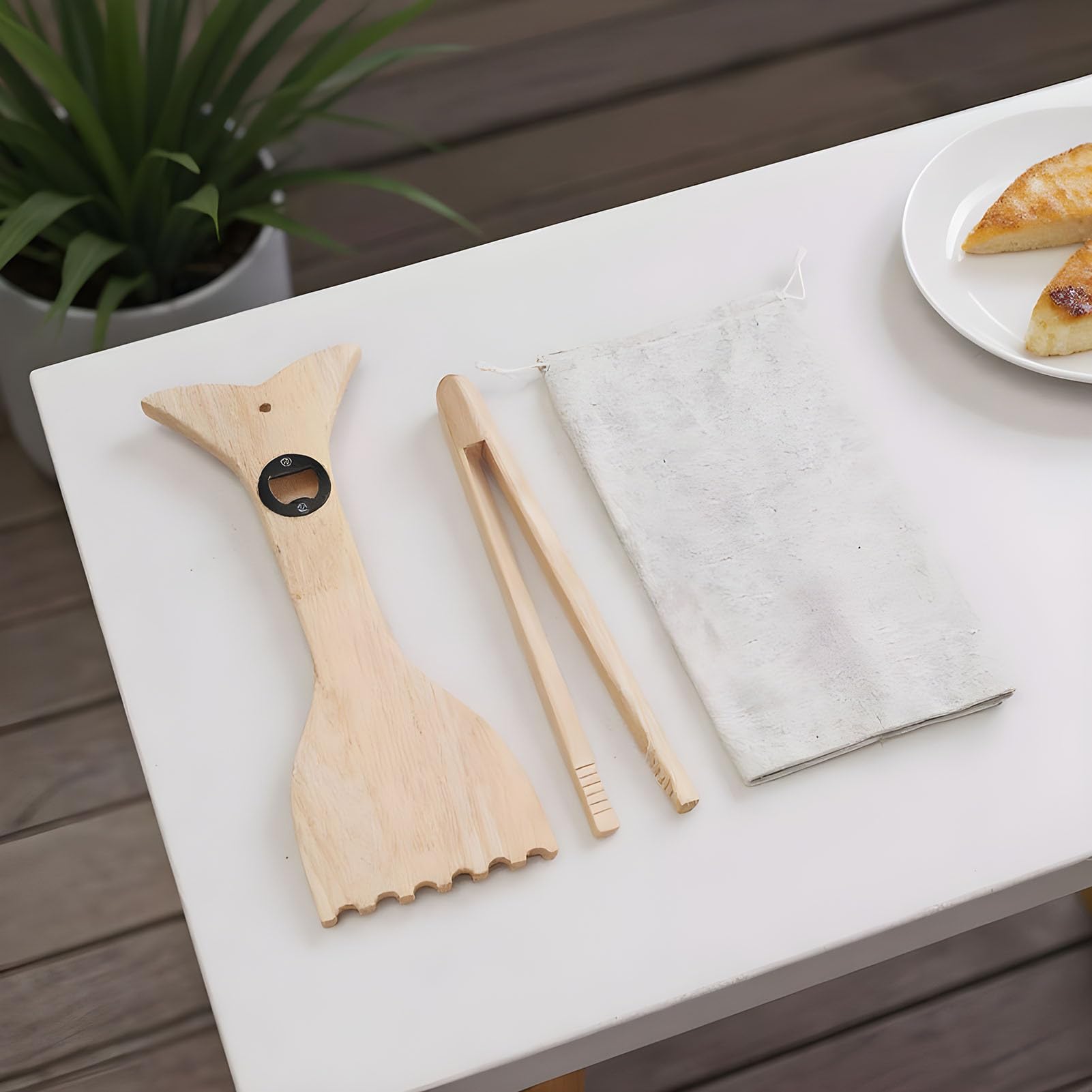XIAOXIAOYU Rascador de Madera para Parrilla, raspador de Parrilla de Madera Natural para Barbacoa, Herramienta de Limpieza portátil antiarañazos con abridor de Botellas para ahumadores de Parrilla