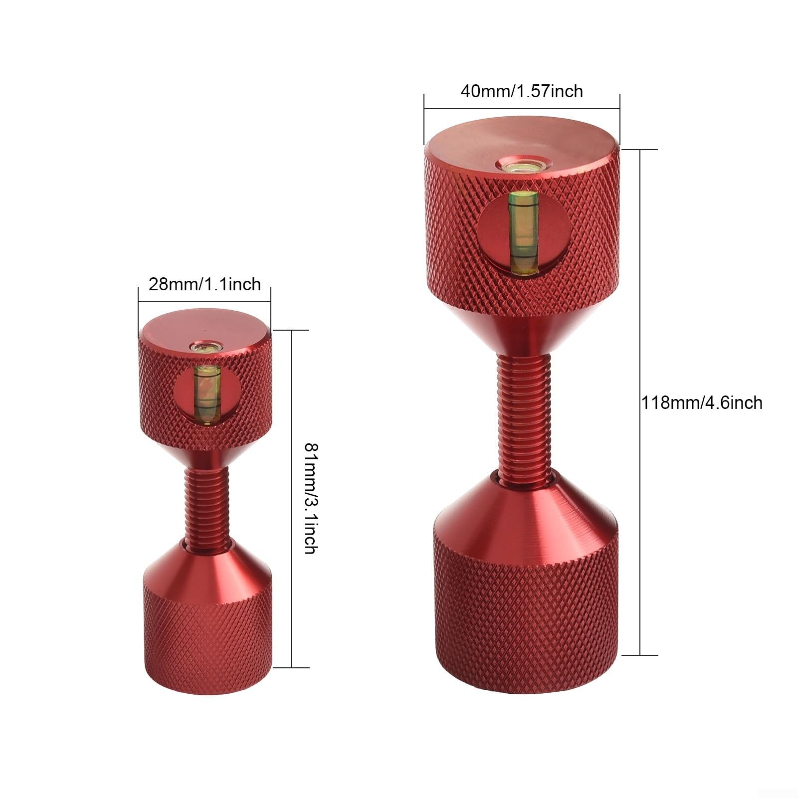 Pin de alineación de brida para bridas de tubería, pin de dos agujeros con nivel integrado, juego de pines de ubicación de aluminio 6061 para bridas de 1-1/8 pulgadas, rojo/negro, grande 118 x 40 mm y