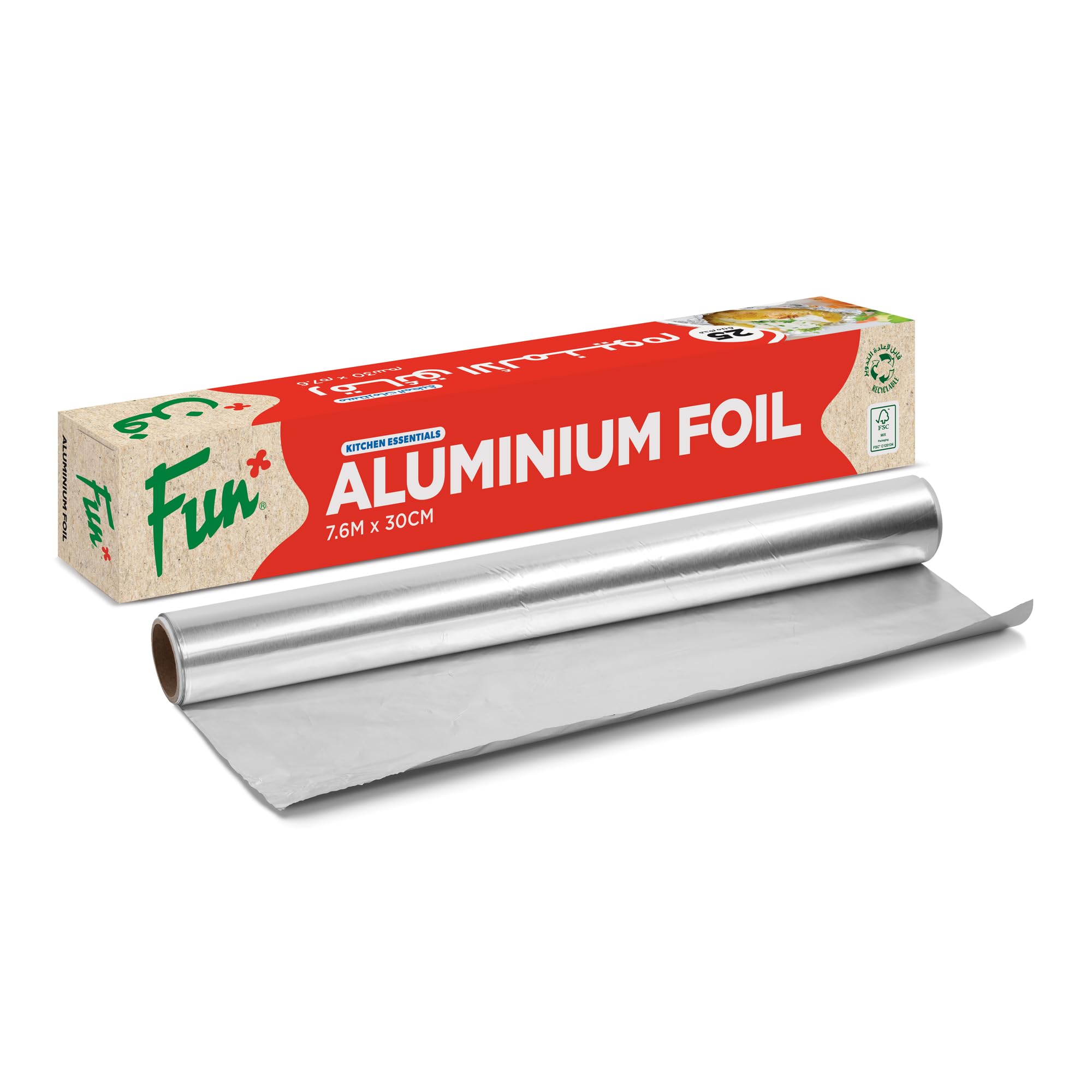 Fun Extra-Wide Aluminium Foil 7.6M x 30CM, 25 Sqft – Heavy Duty Kitchen Wrap for Cooking, Grilling, Baking, Roasting & Freezer Storage –Durable, Perfect for Home & Commercial Use(Pack of 1)