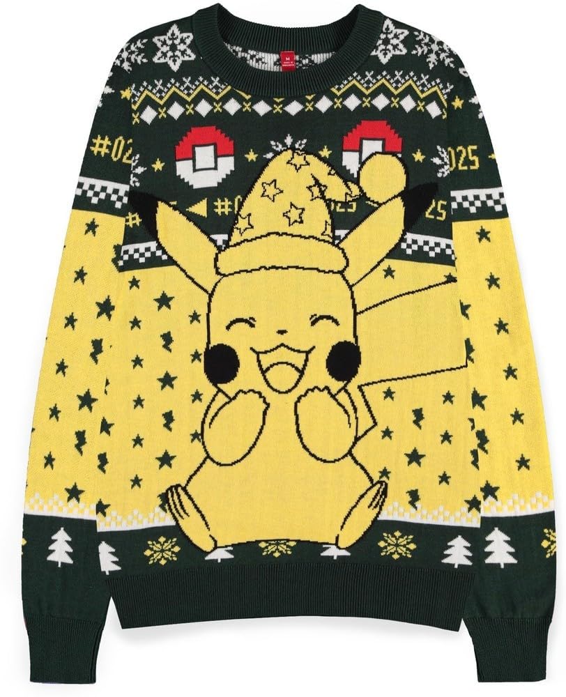 Difuzed Unisex Multicoloured Pikachu Pokemon Christmas Jumper Jersey, One Size